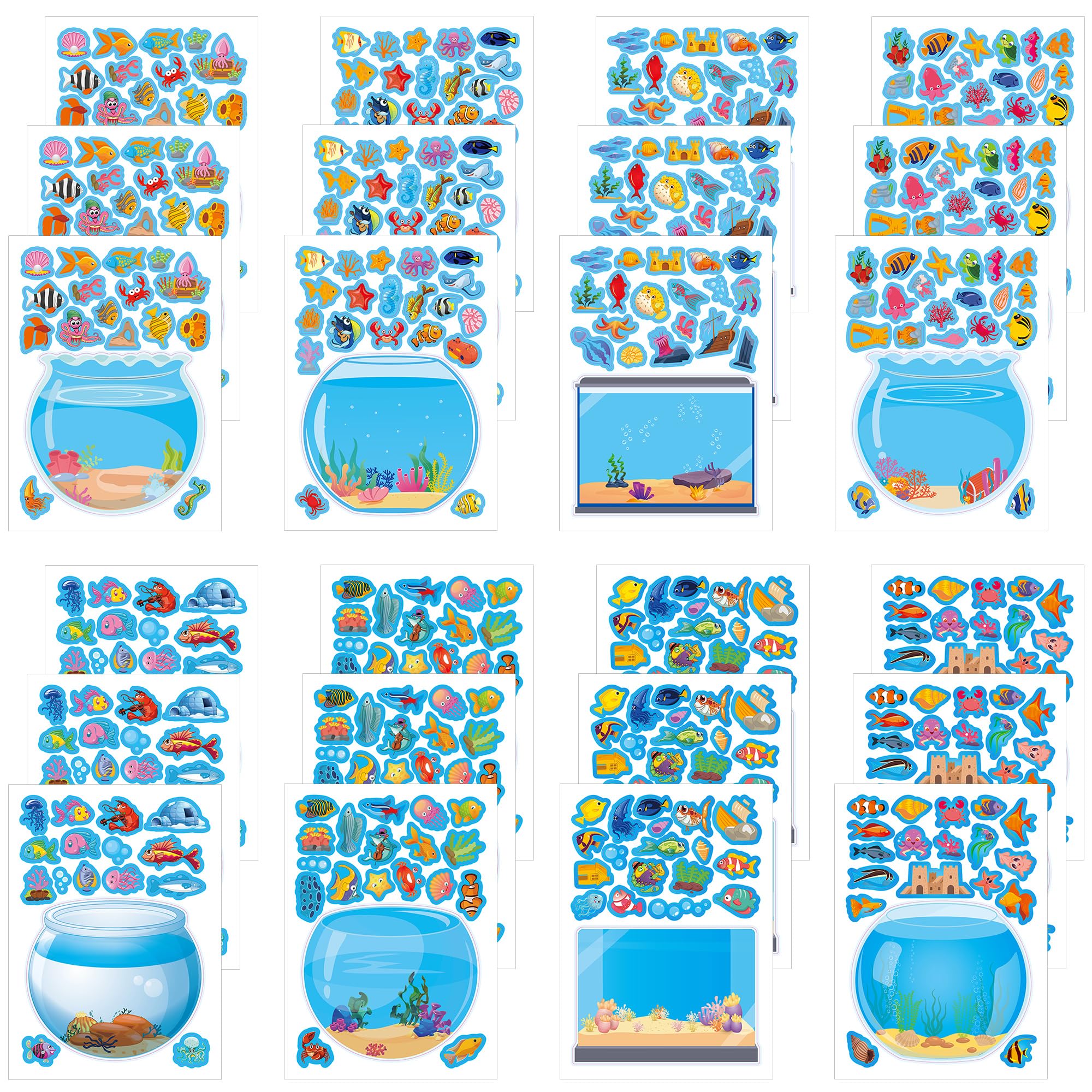 24 Sheets Fish Tank Make a Face Stickers, Fish Aquarium Party Games Decal Mix and Match Stickers, Make Your Own Aquarium Sticker DIY Crafts for Birthday Party Supplies Classroom Rewards