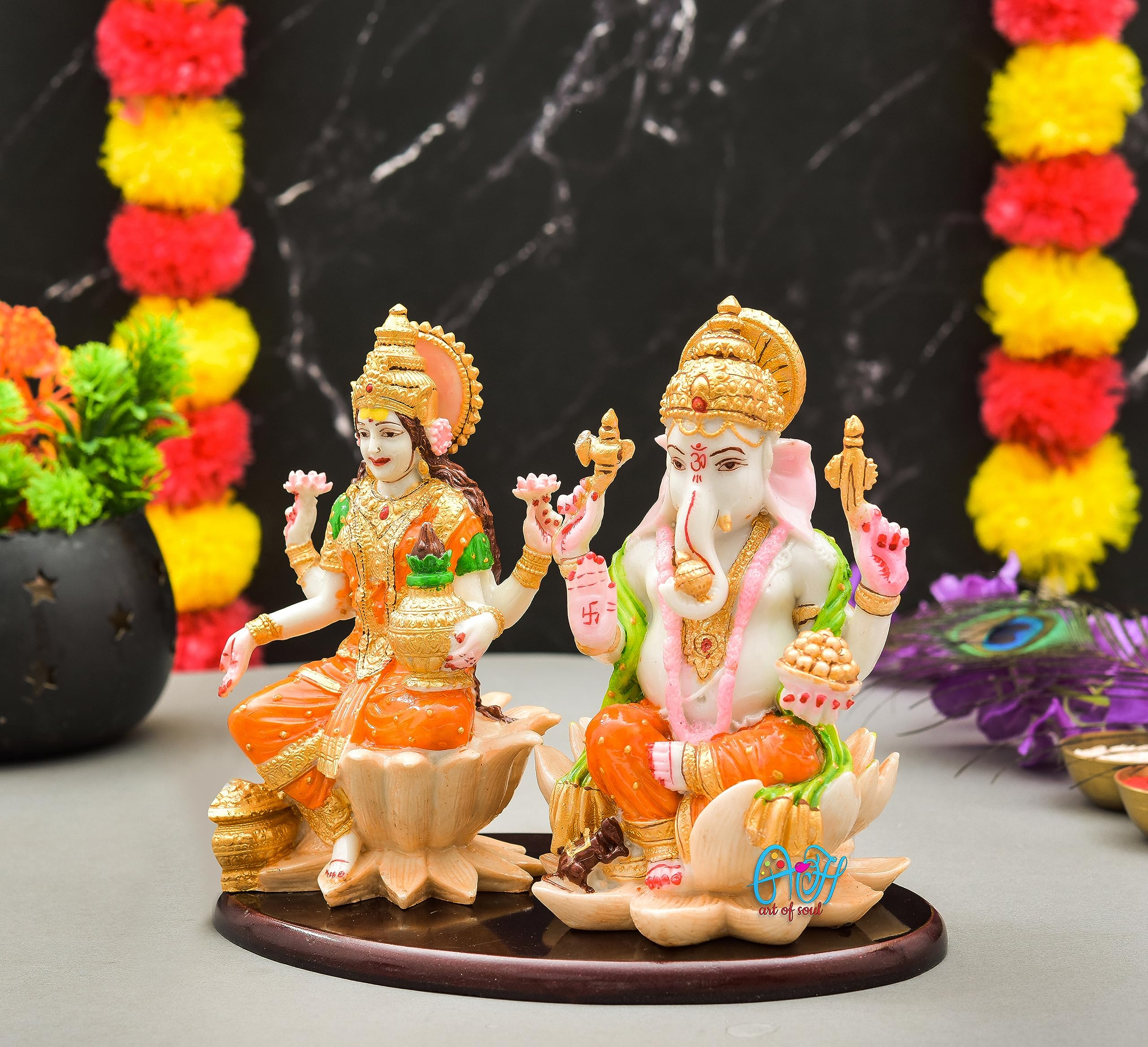 Archna Handicraft Polyresin Ganesh Ji and Laxmi Ji Murti for Car Dashboard Spritual Sculpture Idols (18.75x22.5) - Image 3 thumbnail