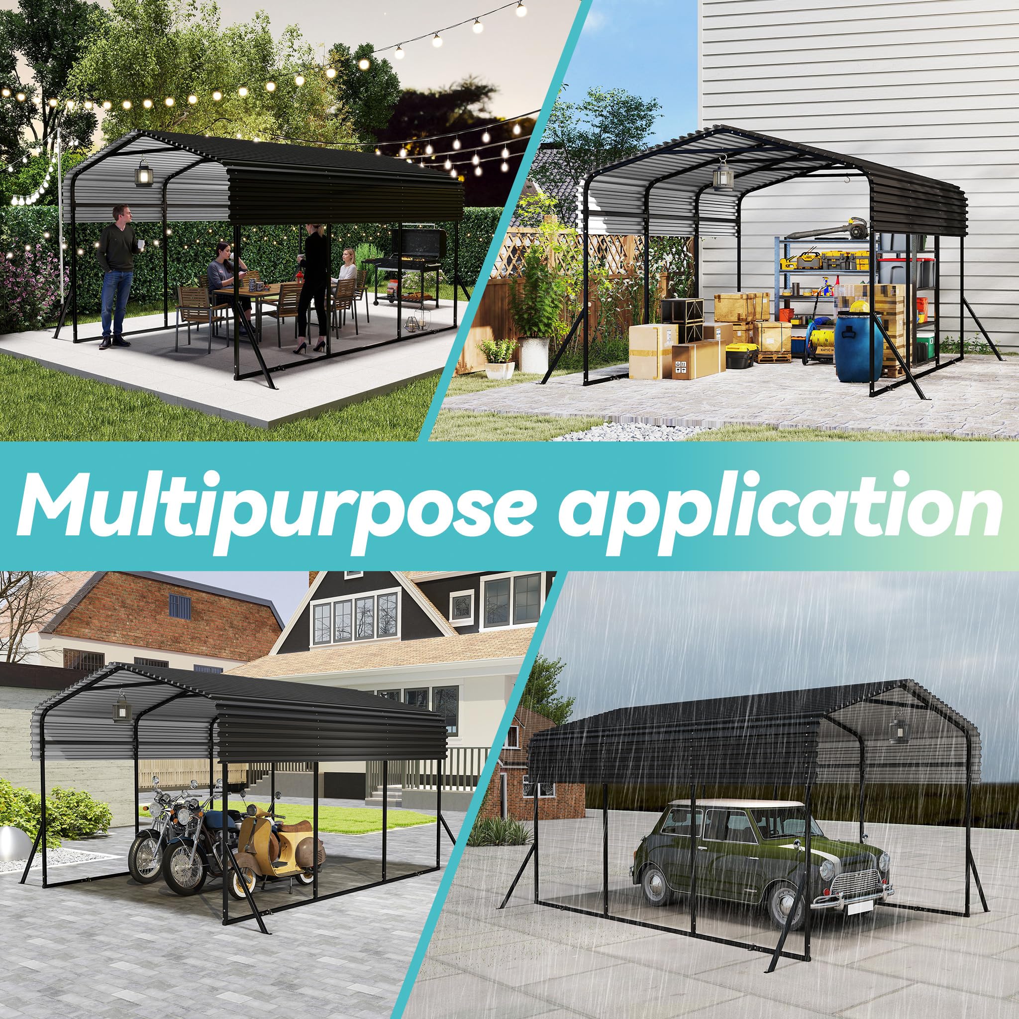 Carport 450×300×250 cm (10x15 FT), Robuste Zeltgarage Winterfest UV-beständig, Metall Auto-Unterstand Außengarage für PKW Boote Außenlagerung Schwarz