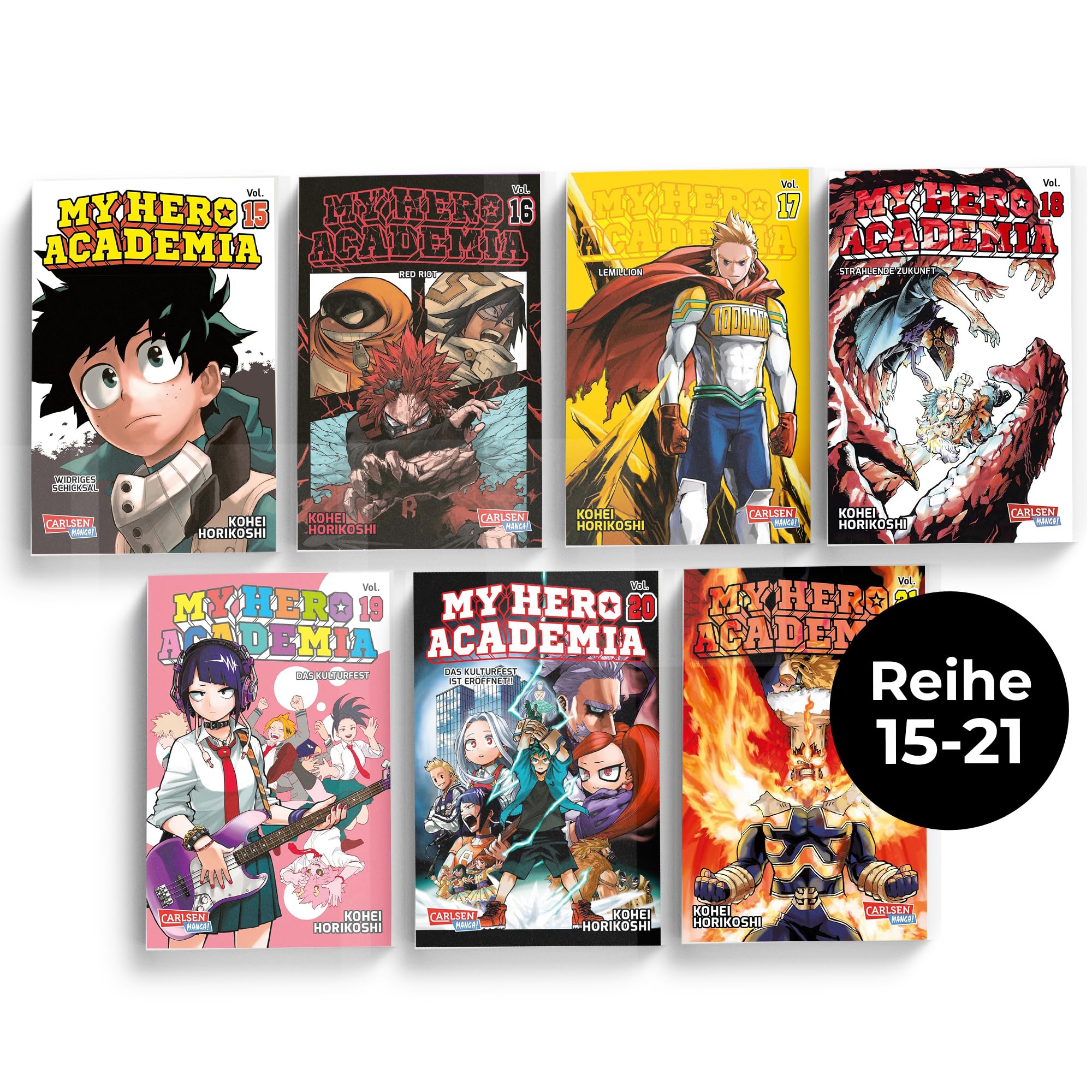 My Hero Manga Box Set (Bände 15–21) – Offizielle Shonen Jump Edition auf Deutsch - MHA Komplettsammlung Teil 3 - Inkl. exklusivem Comic-Lesezeichen - Anime & Manga für Sammler & Fans