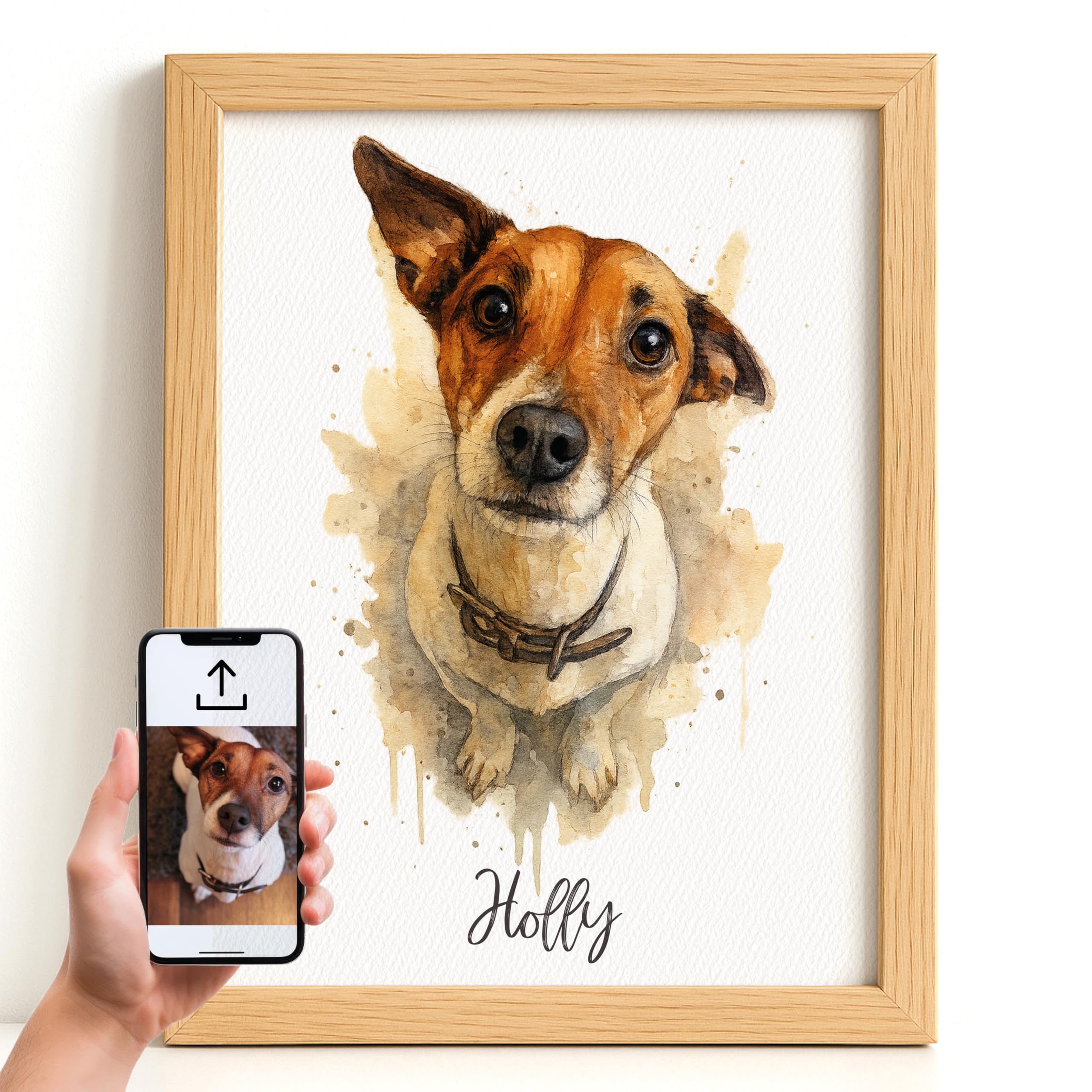 Made by Mika Ltd Custom Watercolor Effect Pet Portrait Wall Art Print From Any Photo, Gift for Animal Lovers, Memorial Gift, Birthday Gift, Framed or Print Only