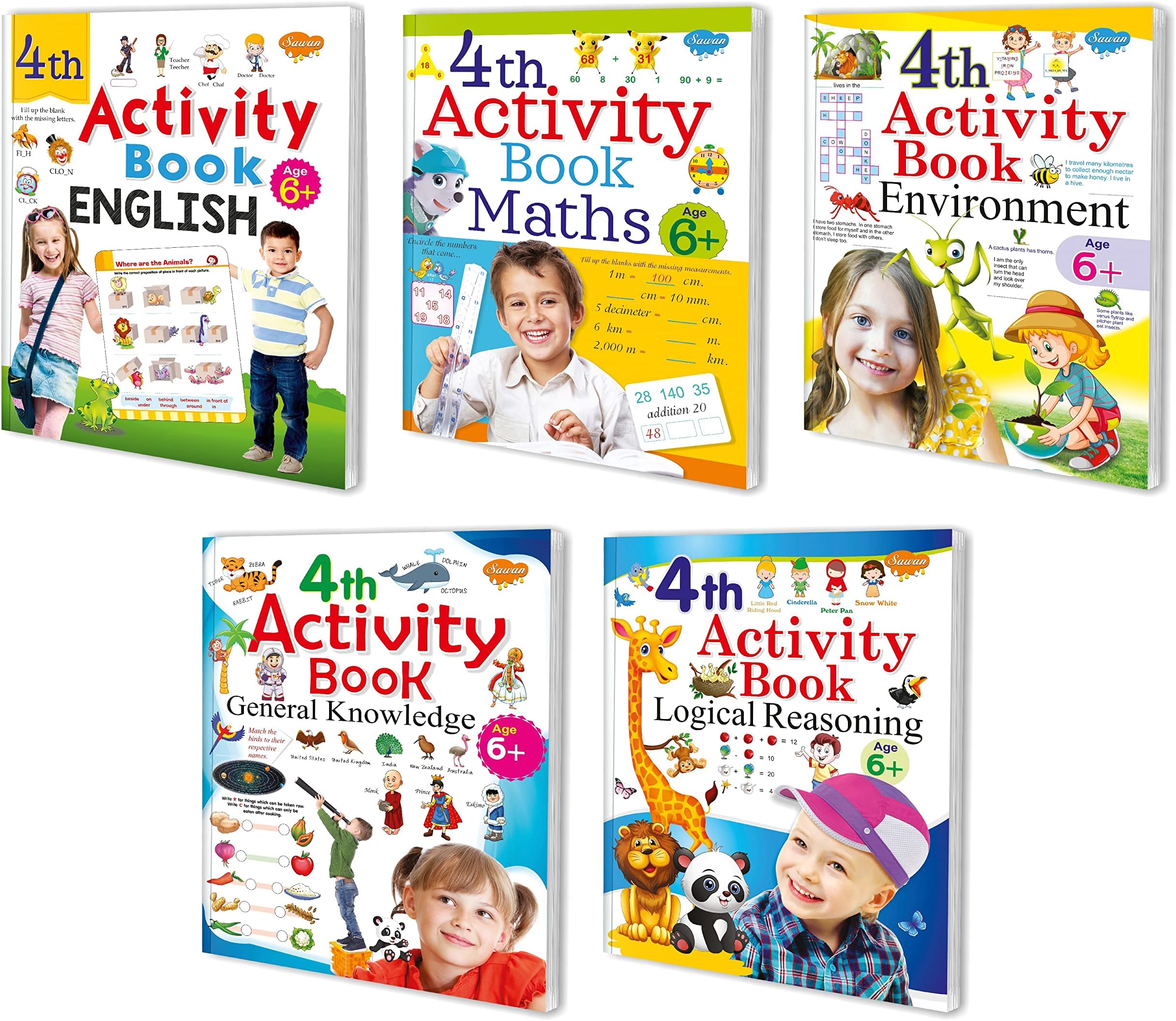 4th Activity Books (English, Maths, Environment, General Knowledge, Logical Reasoning) Pack of 5 Books