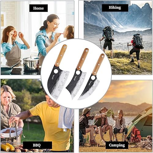 Miniatura 5 de OHOLA - Juego de 3 cuchillos de carnicero de acero inoxidable con mango de madera, cuchillo de chef serbio de 7 pulgadas, cuchillo de carnicero de 7