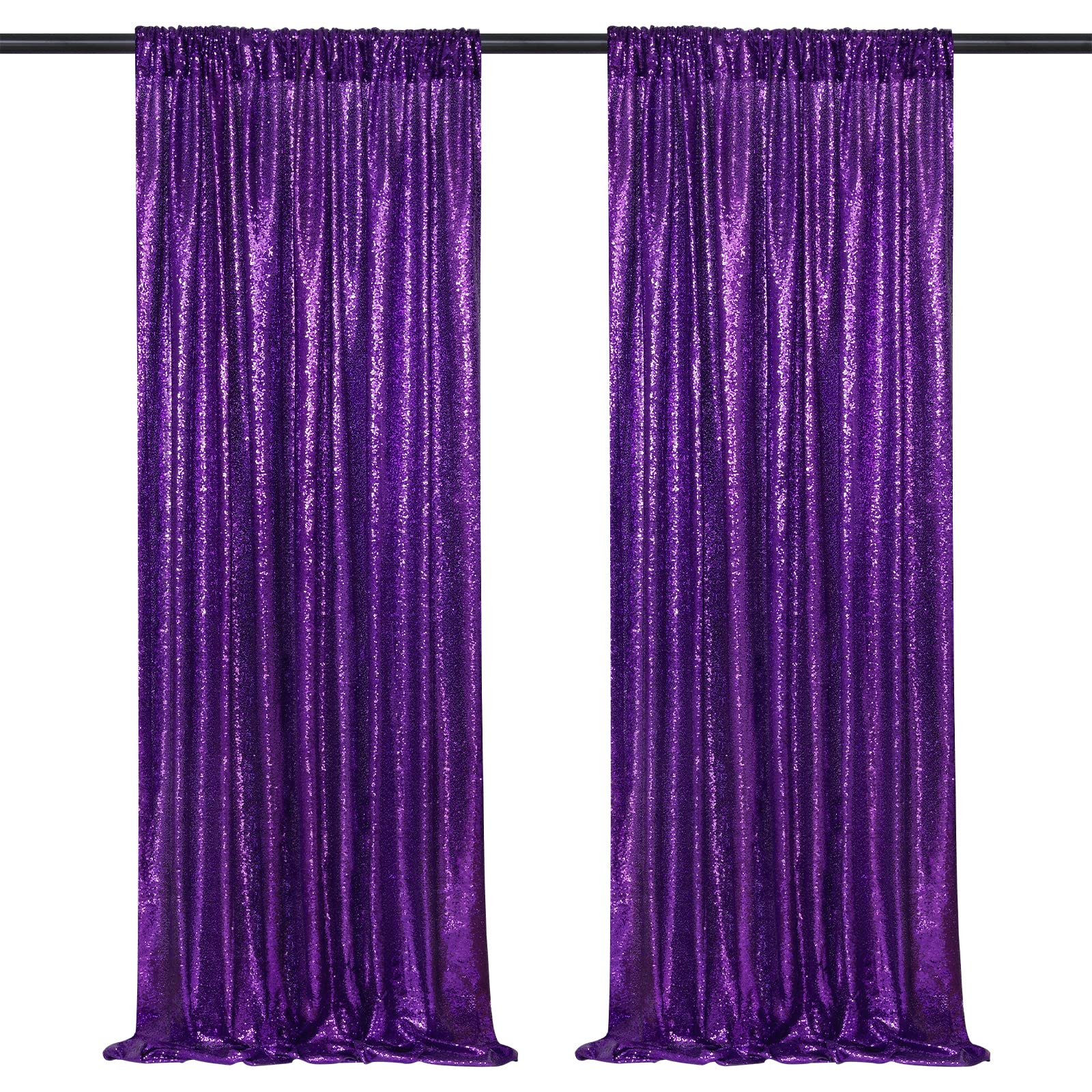 Purple Sequin Backdrop 2 Panels 2FTx8FT Glitter Halloween Party Backdrop Curtains Photo Background for Wedding Baby Shower Stage Decorations
