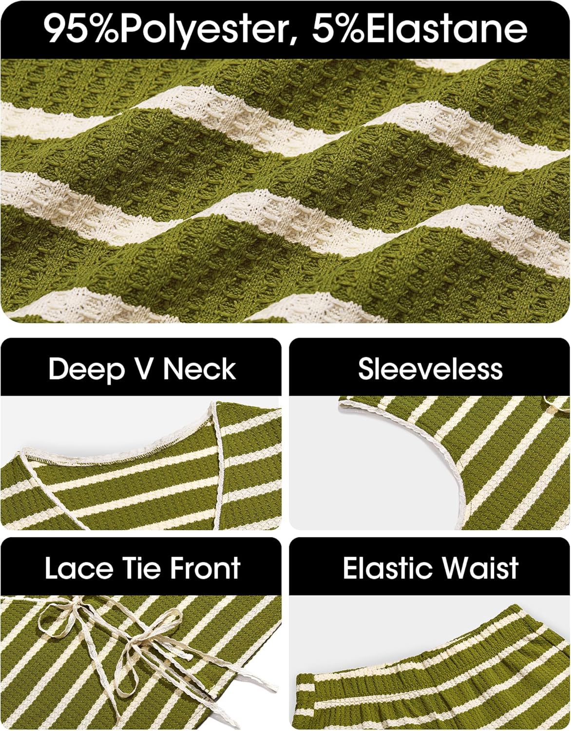 Tankaneo Womens Crochet Sets 2 Piece Outfits Tie Front Sleeveless Vest Tops Wide Leg Pants Striped Knit Y2K Matching Sets - Image 5