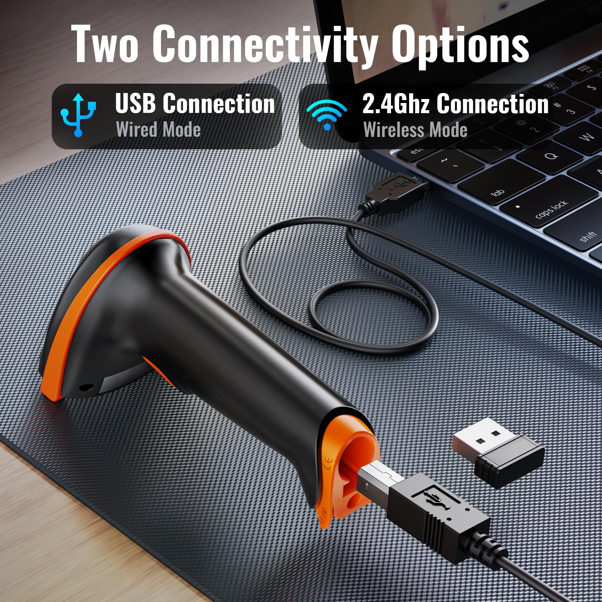 Tera Scanner de Codes-Barres sans Fil 2D 2,4 GHz et USB 2.0 Filaire 2D QR Scanner de Codes-Barres sans Fil CMOS Lecteur de Codes-Barres pour écran d'ordinateur de paiement Mobile Lecteur D5100-Z