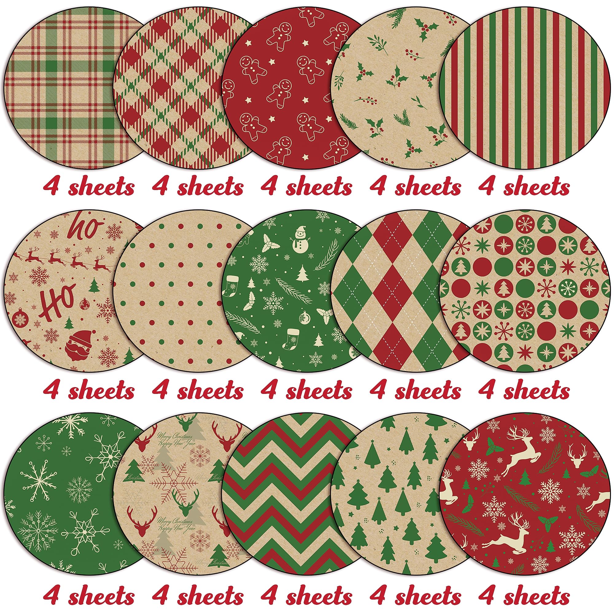 JAPBOR 60 Blatt Weihnachtsmusterpapier, Frohe Weihnachten Scrapbook Papiere, doppelseitig, grün rot Xmas Origami Handwerk Wrapping Decoupage-Papier für DIY Herstellung Karte Party Geschenktüten