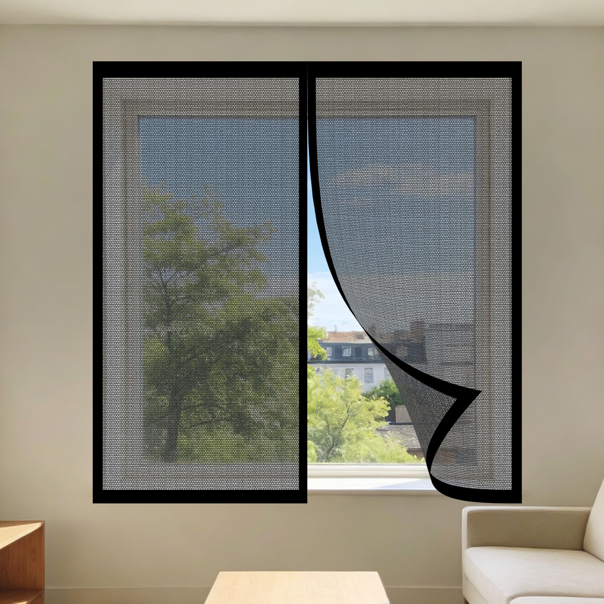 Lisansan Black Adjustable Magnetic Fly Screen Window 200 X 130 Cm Selfadhesive Tape Magnetic Window Fly Screens Custom Size For Bedroom, Living Room, Kitchen Patio,