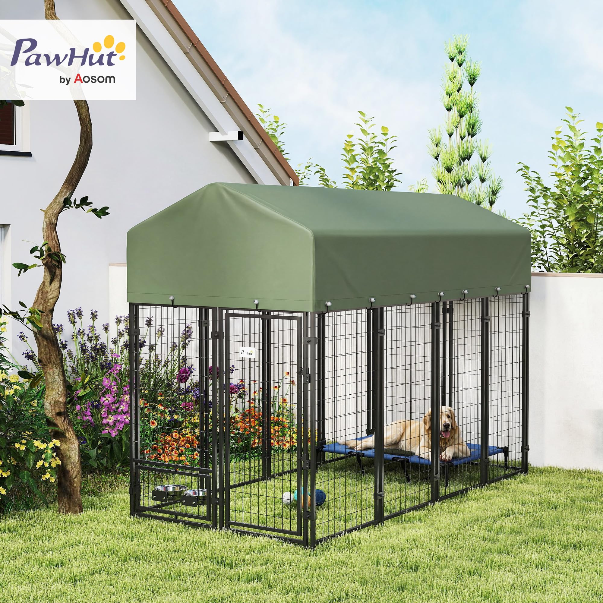 PawHut Recinto per Cani da Esterno Grande in Acciaio 244x122x183cm Verde