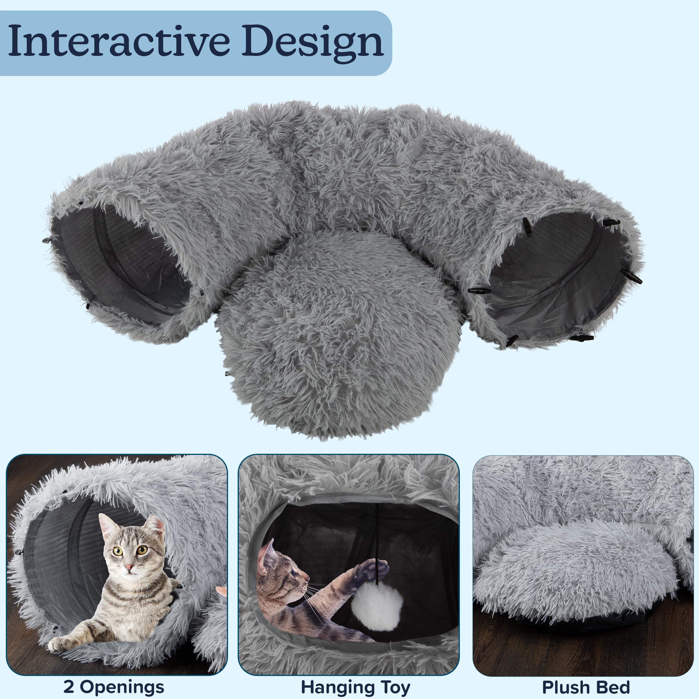 PETMAKER - Tunnel per gatti con cuccia per gatti da interni, 91 cm, multifunzionale, con giocattoli per gatti, morbido, in peluche, per gattini, gatti, furetti e conigli, prodotto per gatti di