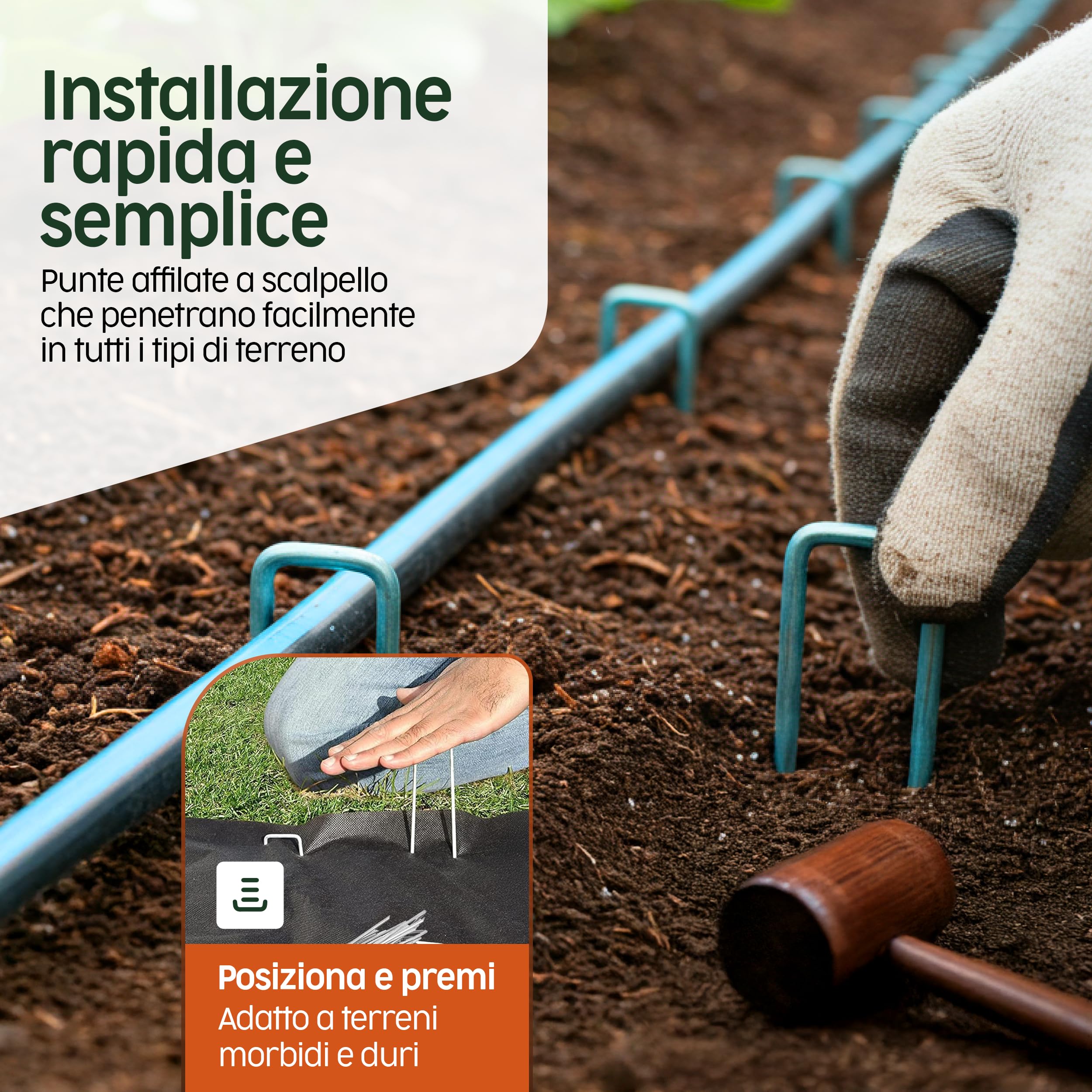 PORTENTUM Picchetti da Giardino 500 pz + 80 Rondelle - Picchetti Telo Pacciamatura, Picchetti Ancoraggio per Campeggio e Prato Sintetico, Resistenti in Acciaio Zincato