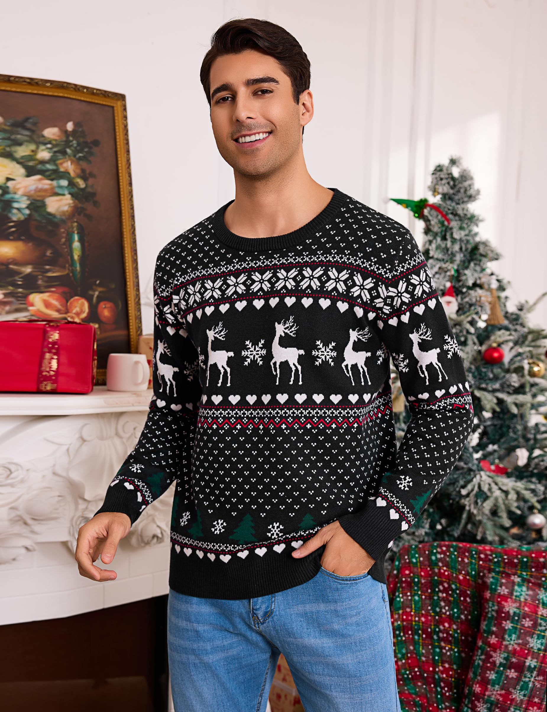 Bresdk Weihnachtspullover Herren Weihnachtspulli Hässlich Ugly Christmas Sweater Rundhals Pullover Langarm Winter
