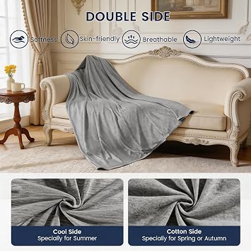 Cooling Blanket for Night Sweats, Cool Throw, 150x200cm Grey | Summer Lightweight Breathable Throw for Hot Sleepers, Q-Max>0.45 Cool Fiber for Single Bed Sofa Travel Adult Women Menopause