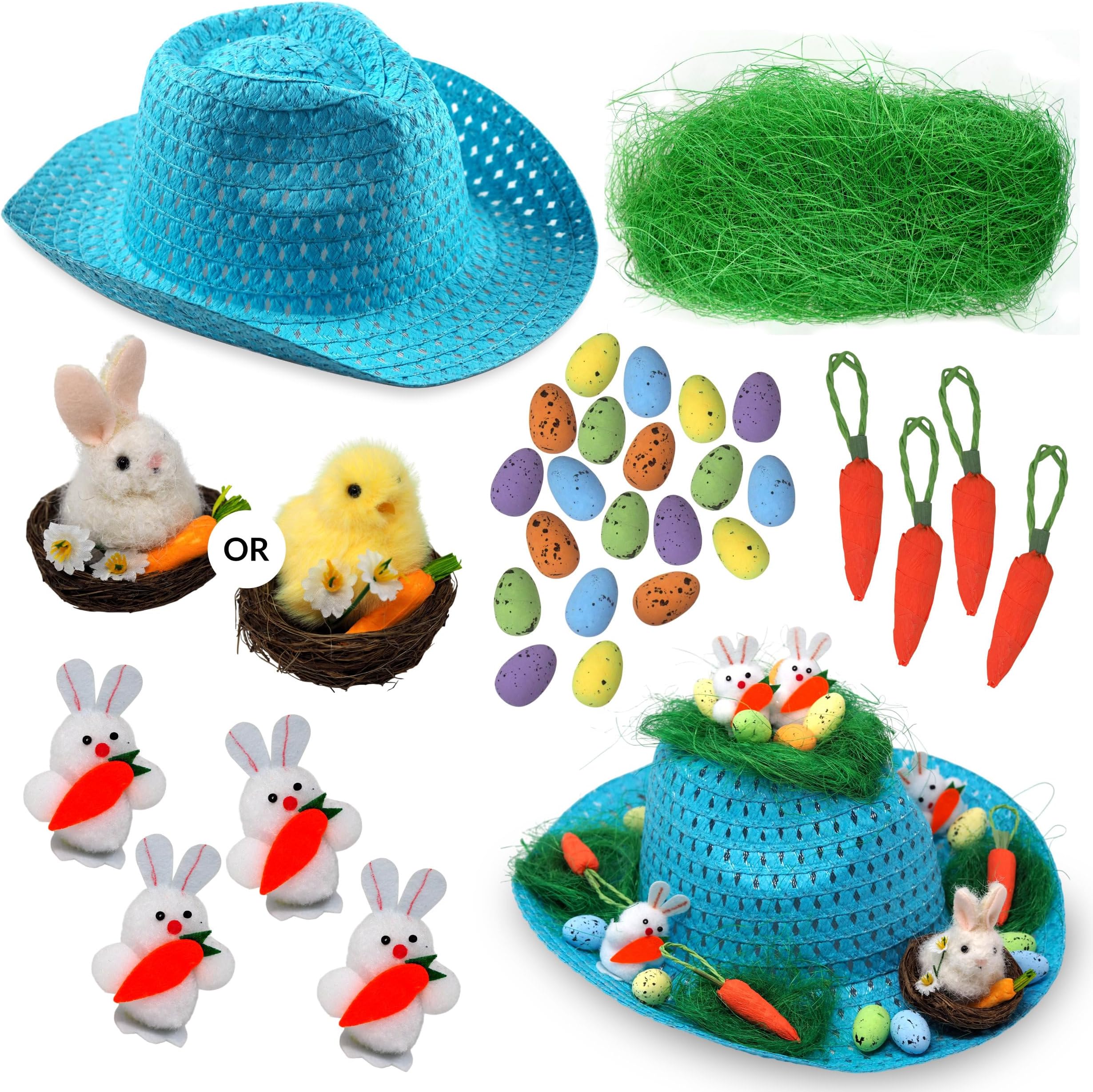 BWG Boys Make Your Own Easter Bonnet Cowboy Hat Complete Decoration Kit w/Nest