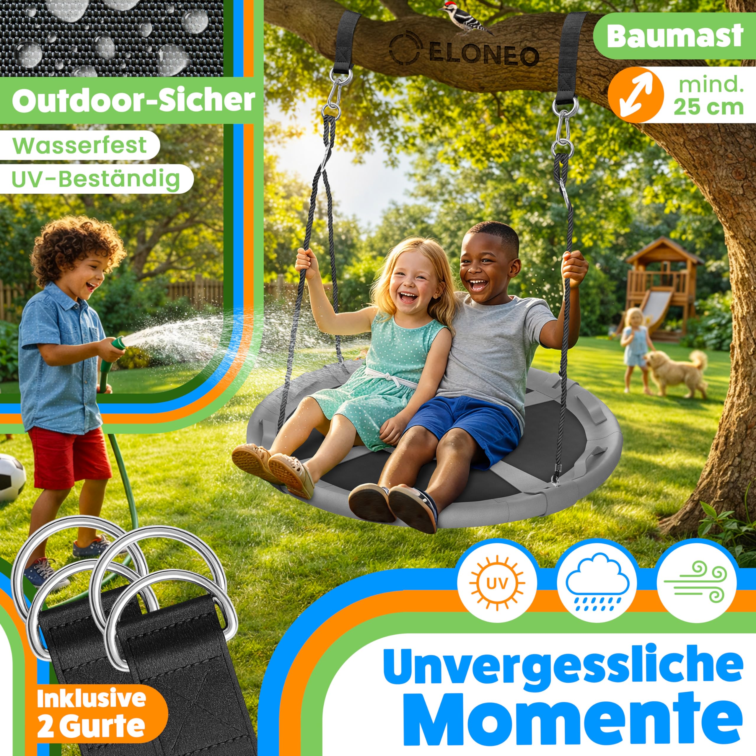 ELONEO balançoire nid 120 cm noir, balançoire ronde enfant et adulte, jusqu'à 300 kg, réglable, avec coussin et accessoires - Jeux - Jouets ELONEO balançoire nid 120 cm noir, balançoire ronde enfant et adulte, jusqu'à 300 kg, réglable, avec coussin et accessoires - Jeux - Jouets