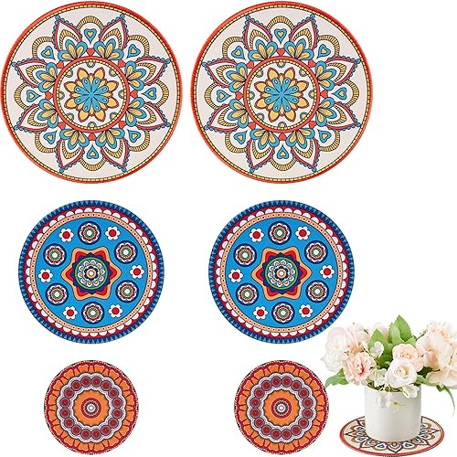 Nuanchu 6 tapetes bohemios para macetas, 3 tamaños, 3.94 pulgadas, 5.9 pulgadas, 7.87 pulgadas, goma absorbente antideslizante para macetas,