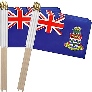 TSMD Cayman Islands Stick Flag Caymanian Small Mini Hand Held Flags,5x8 Inch,12 Pack