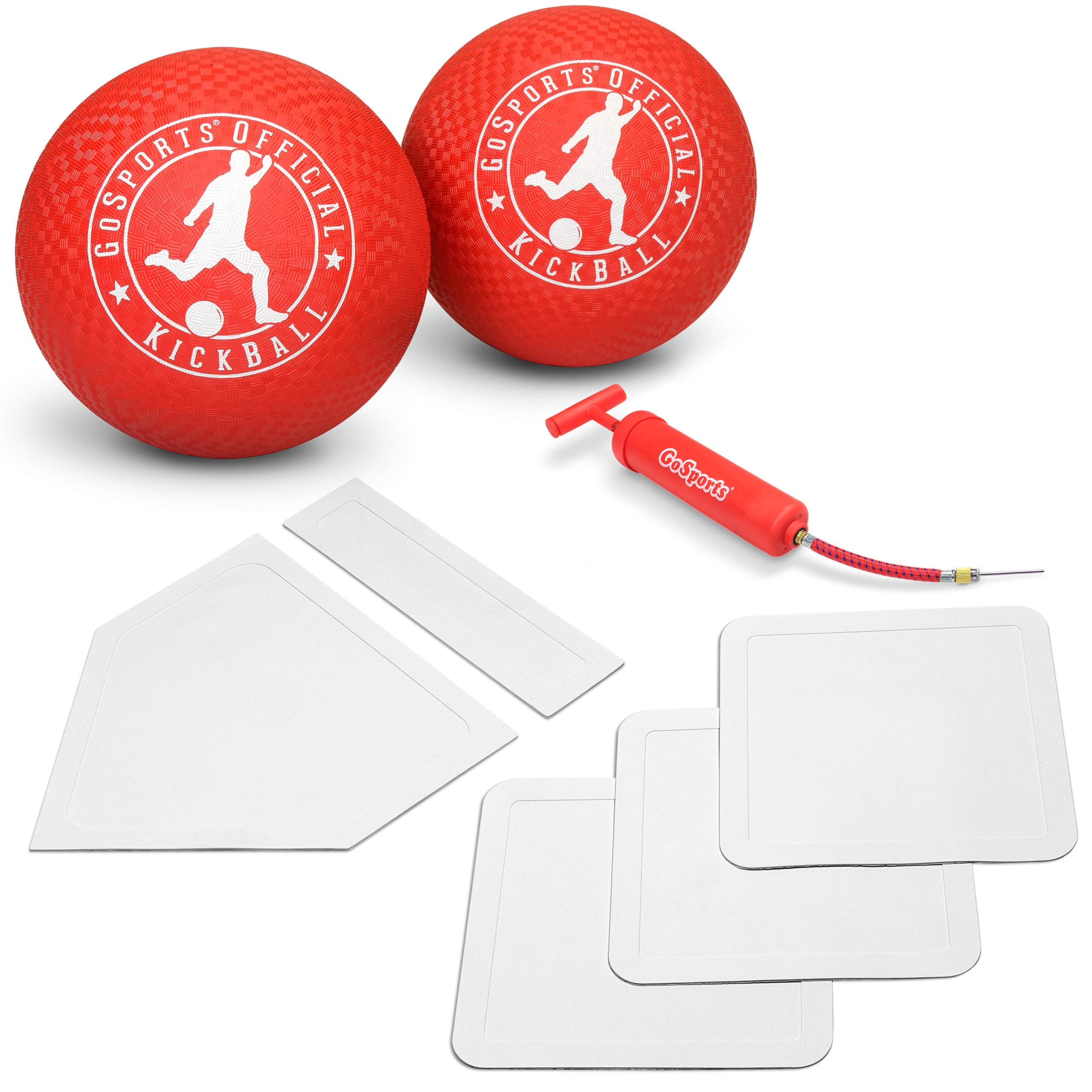 GoSports 10" Kickball Set with Bases, 2 Pack Kickballs, Pump & Throw Down Bases, Adult, Teen, Big Kid