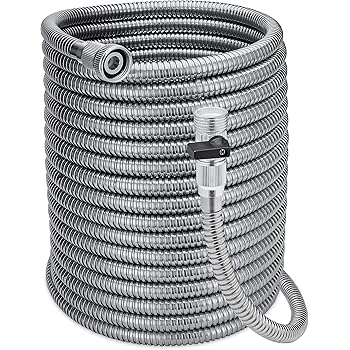 Amazon Com Morvat 50 Foot Stainless Steel Garden Hose With Shut Off Valve Garden Hose Stainless Steel 50ft Resistant To Tangles And Punctures Heavy Duty Garden Hose 50 Ft Home Improvement