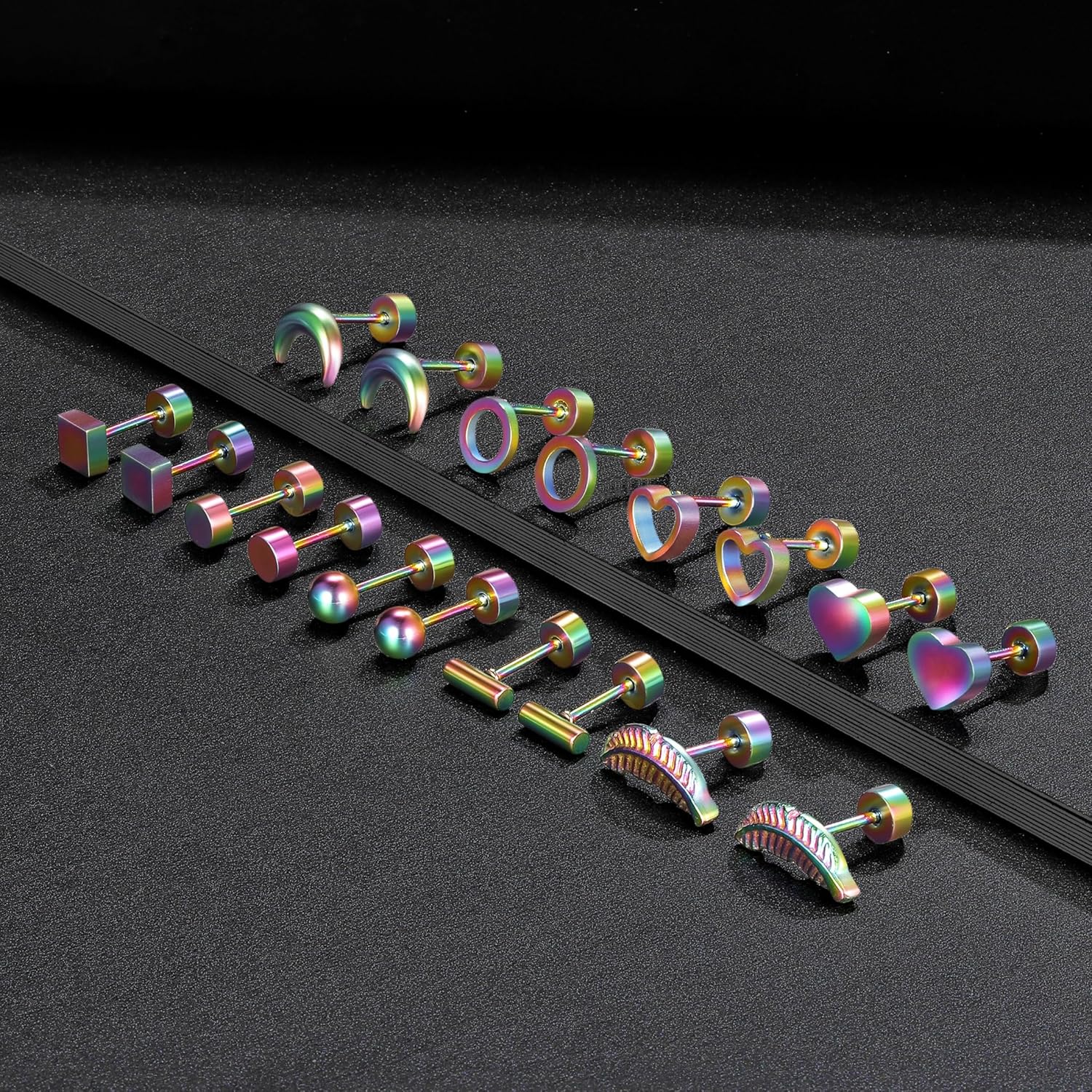 Surgical Stainless Steel Stud Earrings for Women Hypoallergenic White Gold Plated Screw Flat Back Earring Set For Men Trendy Multiple Styles Earrings(9 Pairs) - Image 3