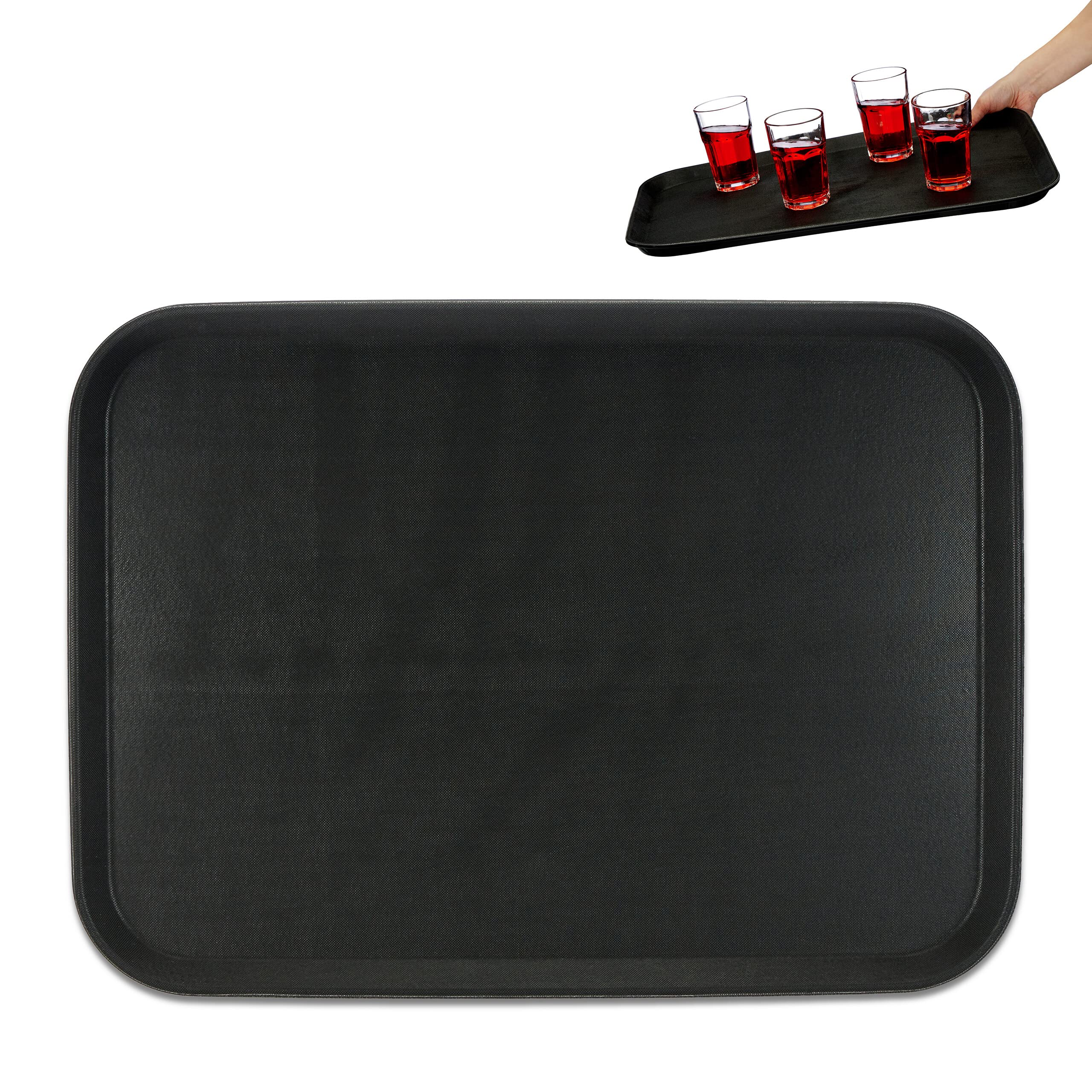 Relaxdays Serving Tray, Rectangular, Drinks Plate, Non-Slip Rubber Surface, Waiter's Catering, WxD: 56x41 cm, Black