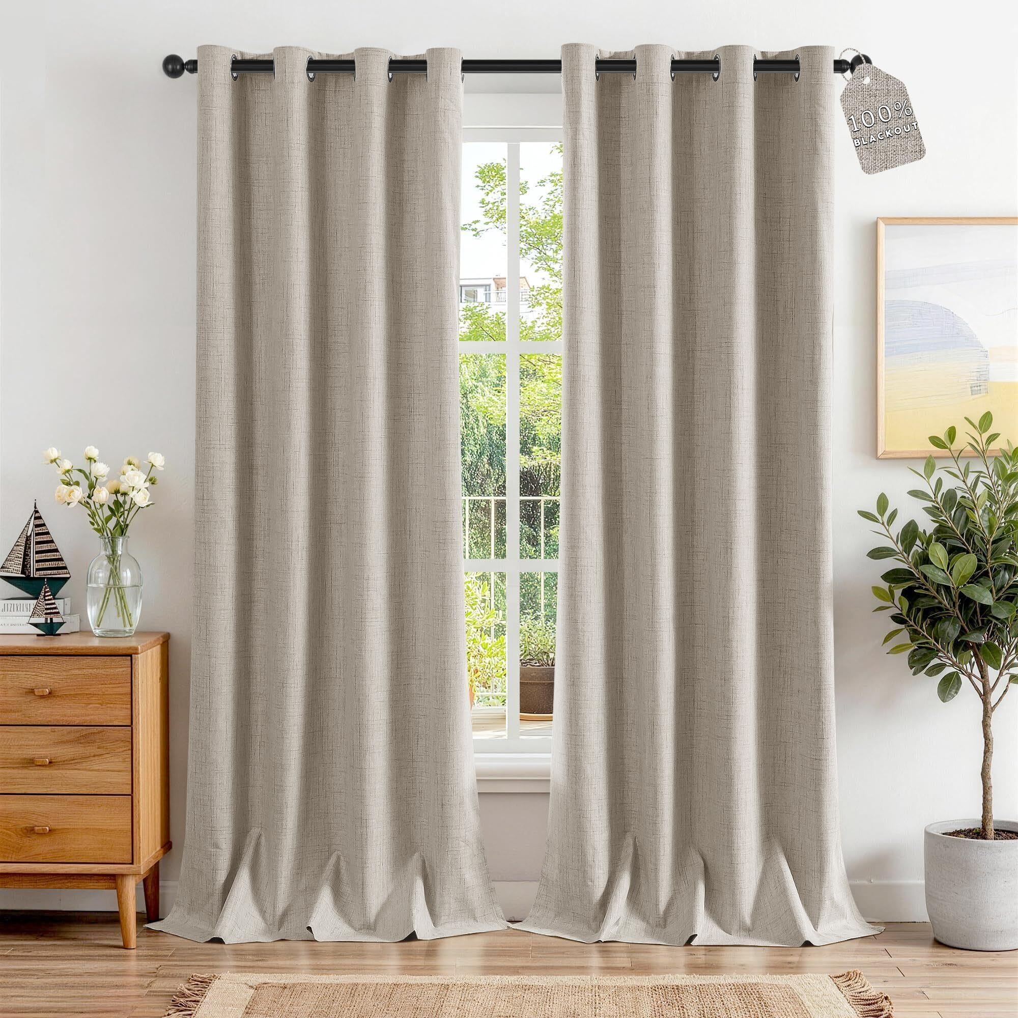 Leinenvorhänge for den Raum, Verdunkelungsvorhang, vollständiger, Sichtschutz mit Ösen Oben, thermisches Fensterpaneel(Natural Linen,52" W x 120" L (Pack of 2))