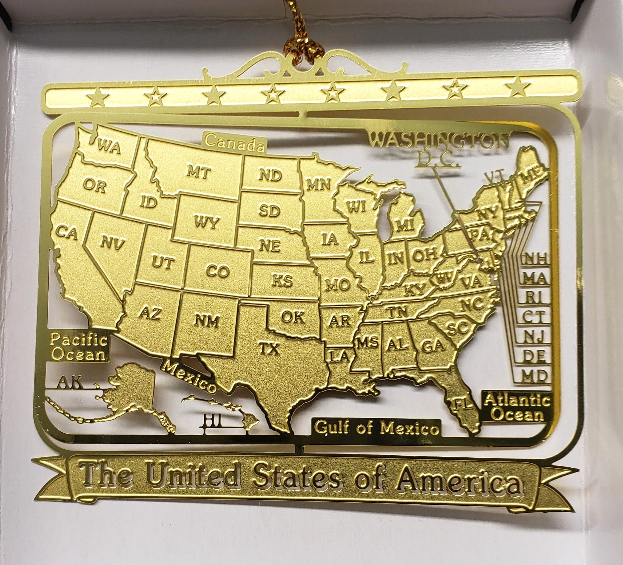 Nation's Treasures Brass U.s.a. Christmas Ornament America 50 States Usa Souvenir Gift