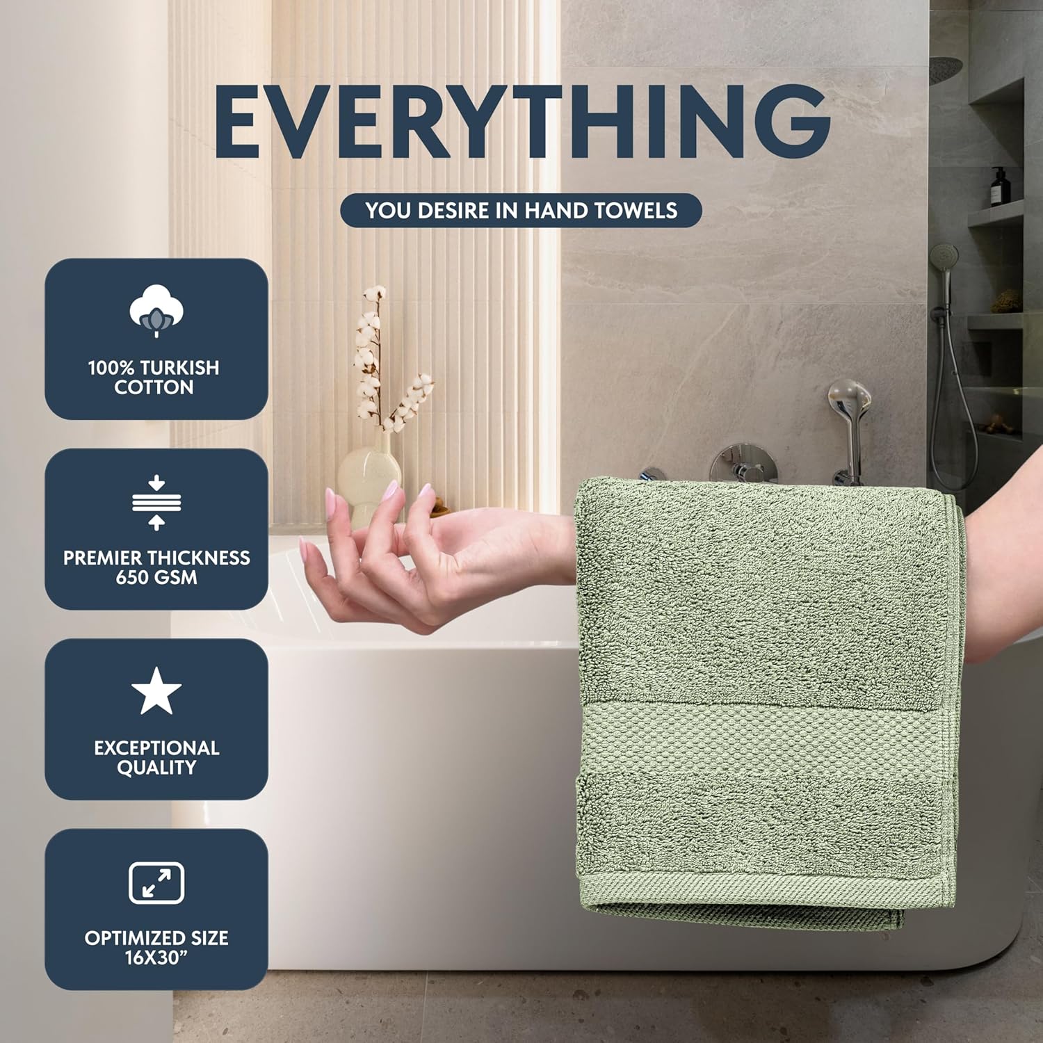 White Classic Luxury Light Green Hand Towels - Soft 100% Turkish Cotton | Highly Absorbent Hotel spa Bathroom Towel Collection | 16x30 Inch | Set of 6 11: Mint Green