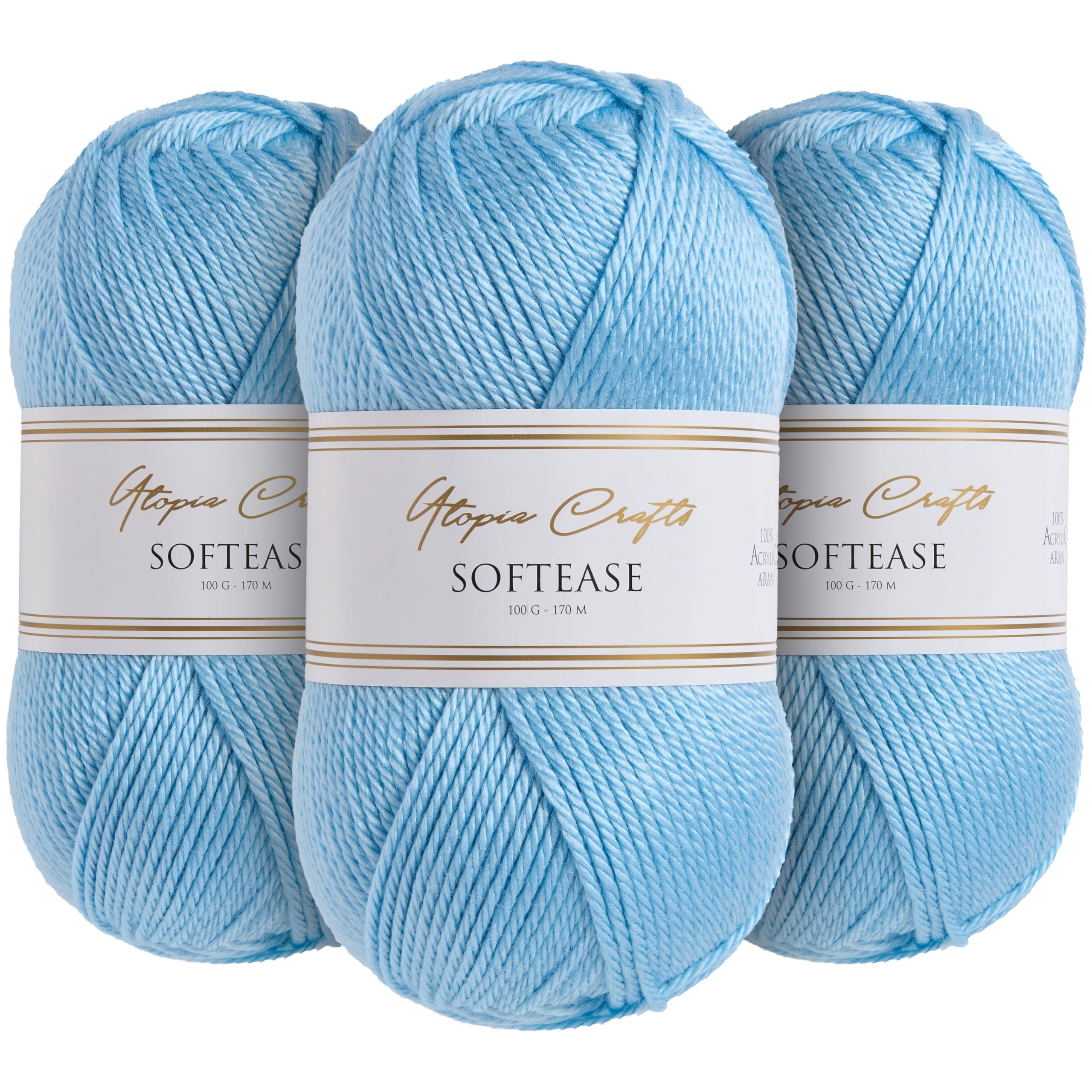 Utopia Crafts Softease Knitting and Crochet Yarn 3X 100g (Serene Blue)