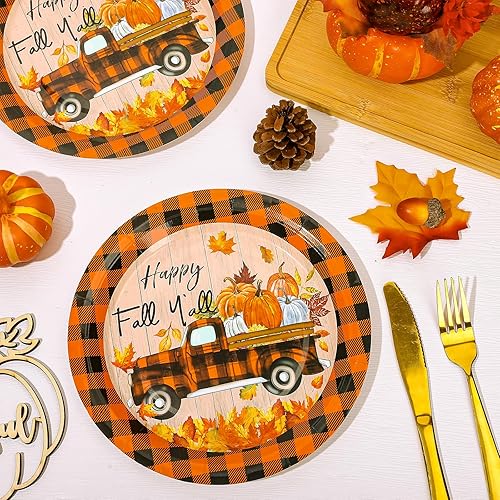 Miniatura 3 de Whaline 40 platos de papel de otoño de 9 pulgadas, platos de papel desechables a cuadros de búfalo naranja y negro, platos de papel desechables de