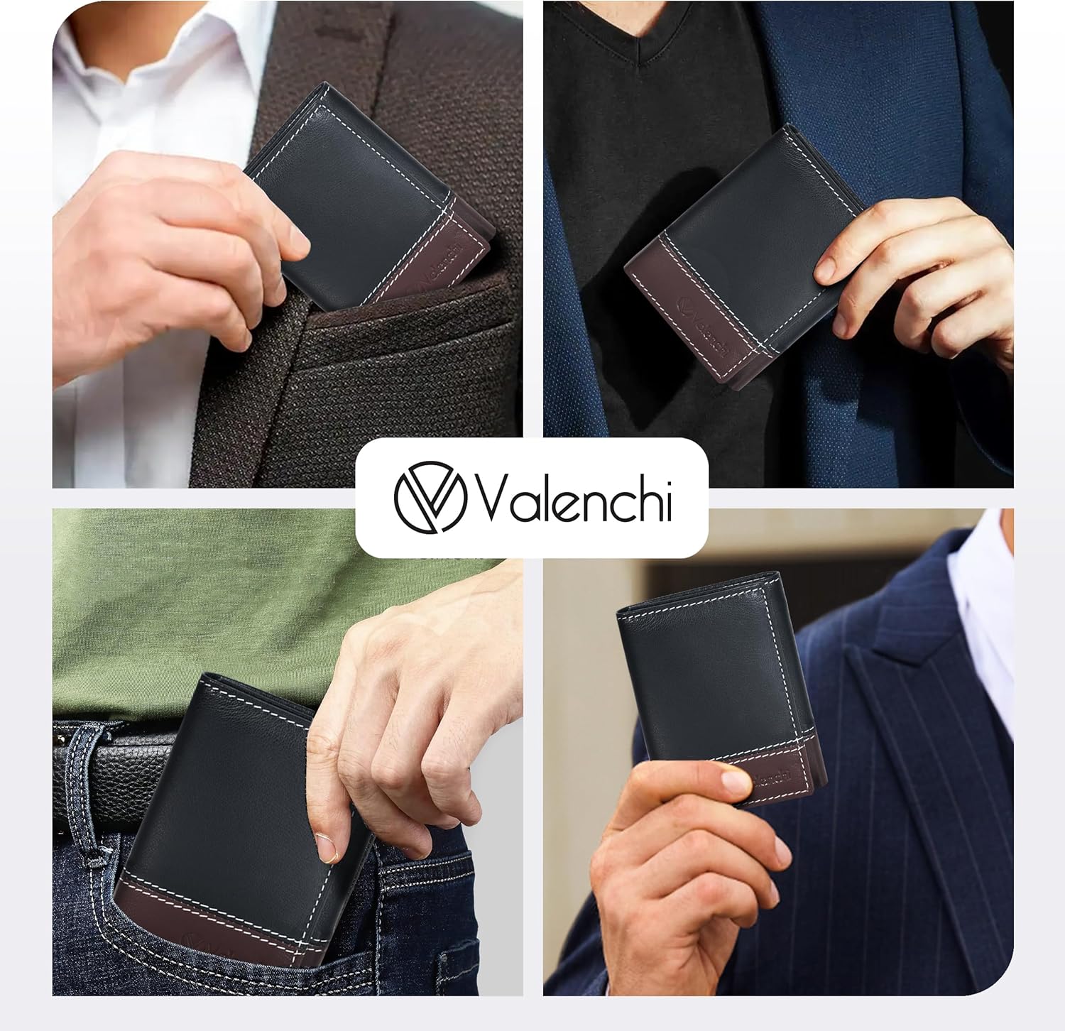 Genuine Leather Mens RFID Blocking Slim Trifold Wallet with 6 Cards+1 ID Window + 2 Note Compartments, Brn/Tan Nappa - Image 7