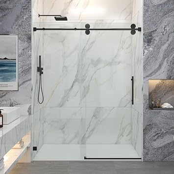 46"-48"Wx 76"H Sliding Shower Door 3/8" Glass Frameless Matte Black