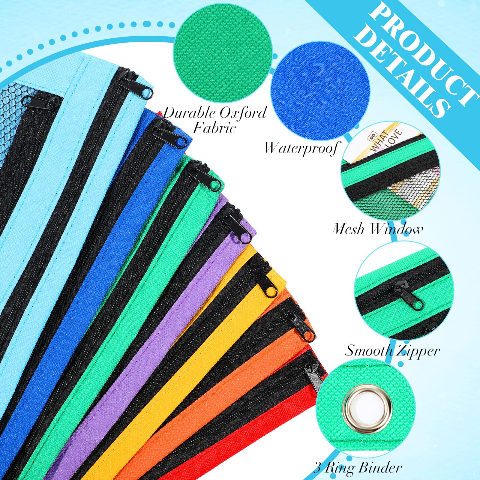 Zhehao 100 sacchetti con cerniera per raccoglitori a 3 anelli, con finestra, per matite e cancelleria per ufficio e scuola, 7 colori., Double Layer with Mesh Layer, Custodia