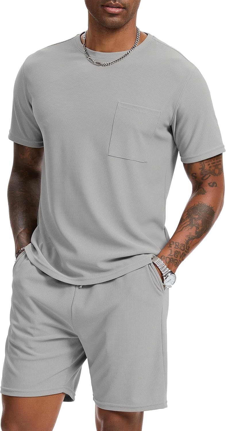 Mens Short Sets 2 Piece Outfits Fashion Summer Tracksuits Casual Set Short Sleeve and Shorts Set for Men