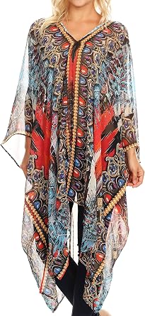 Sakkas Livi Womens V Neck Beach Dress Cover up Caftan Top Loose with Rhinestone