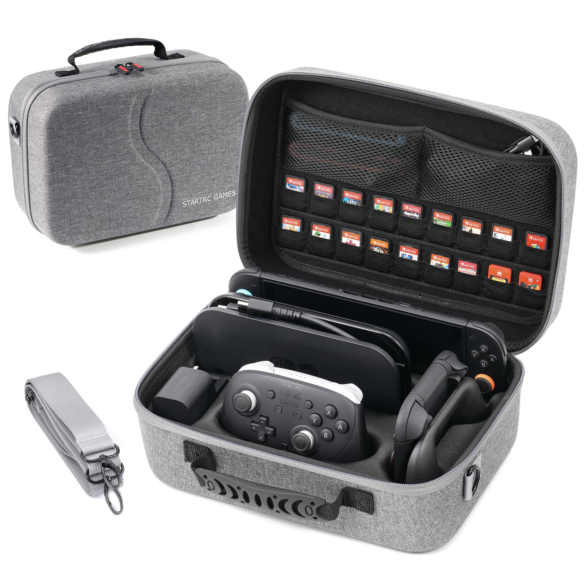 STARTRC GAMES Switch 2 Tasche für Nintendo Switch 2 (2025), All-in-one-Tasche mit Spielkarten Slots, Tragetasche für Nintendo Switch 2 Console Pro Controller und Zubehör (Grau)