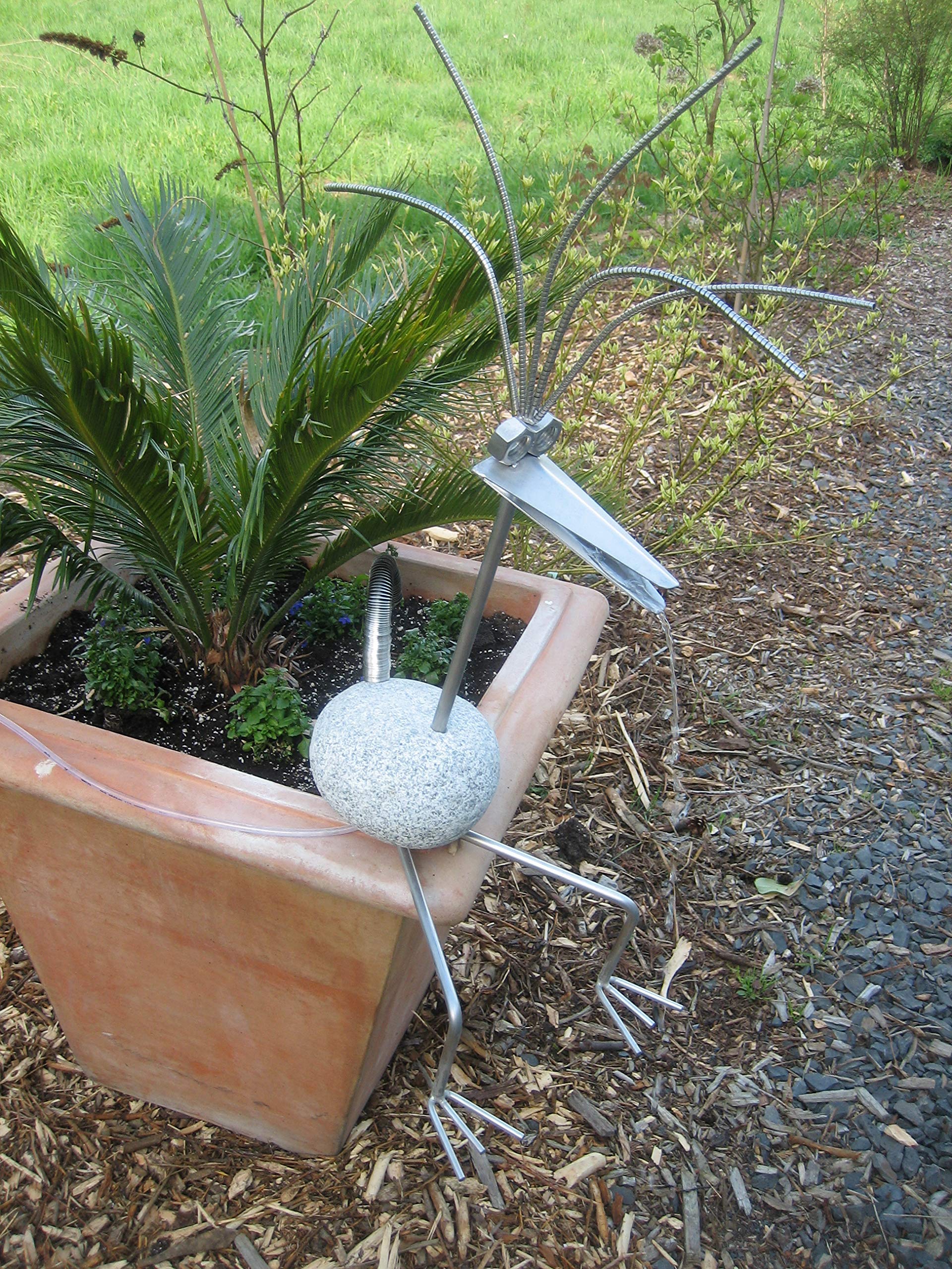 Wasserspeier 50cm Edelstahl Vogel, Steinvogel,Granitvogel V2A incl. Pumpe