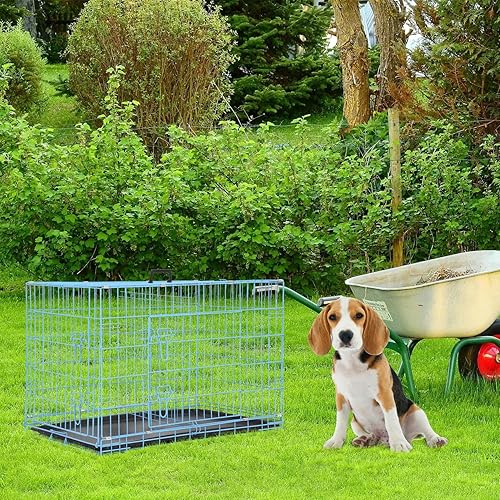 Miniatura 67 de Jaula para perros, jaula para perros, perrera de alambre de metal para exteriores, plegable de doble puerta, jaula para mascotas para perros Negro