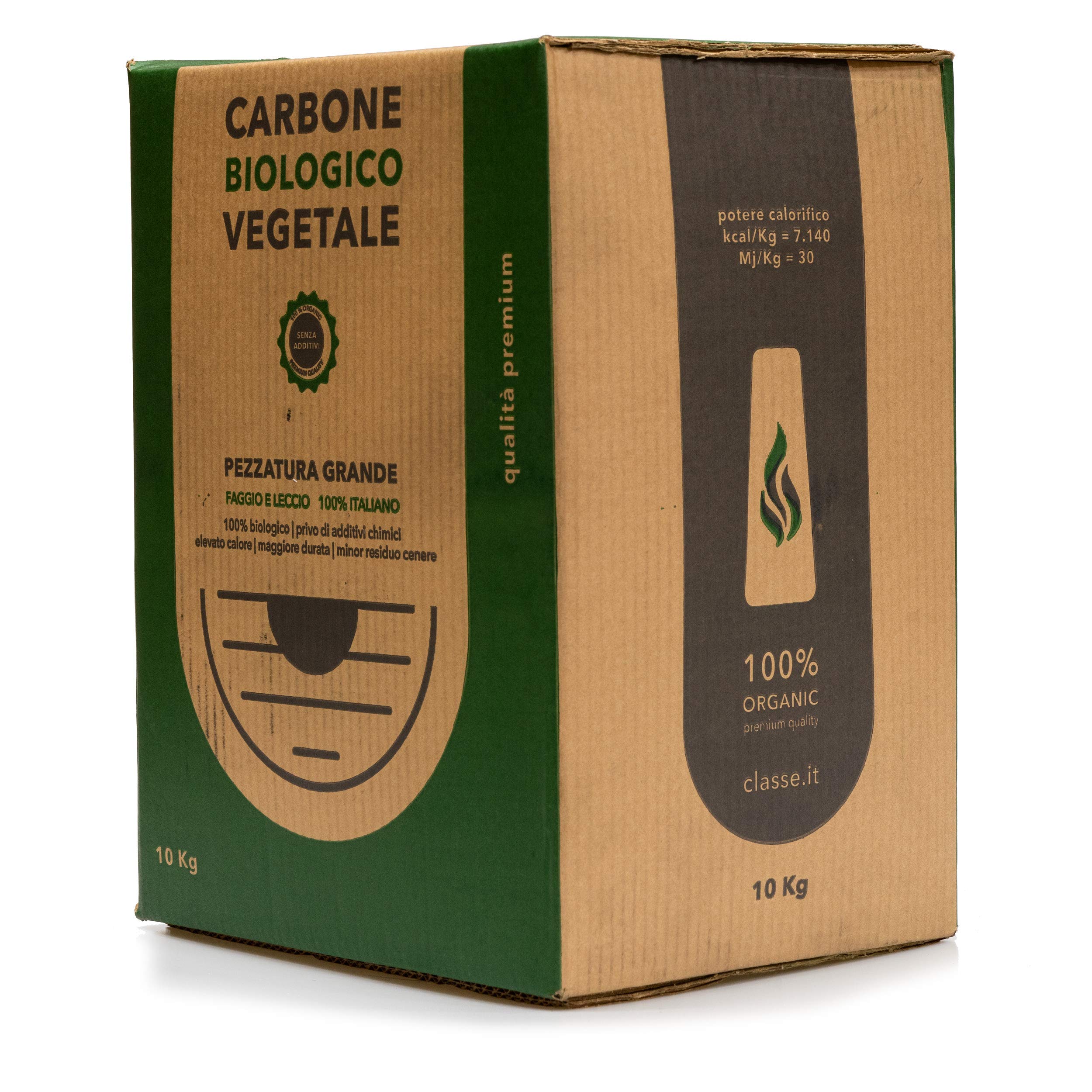 Classe Italy Scatola 10Kg Biologico Vegetale di Legna di Faggio e Leccio Italiano 10 kg | Carbonella/Carbone, Grill, Grigliata InstaGrill o Barbecue da Tavolo Senza Fumo, Nero