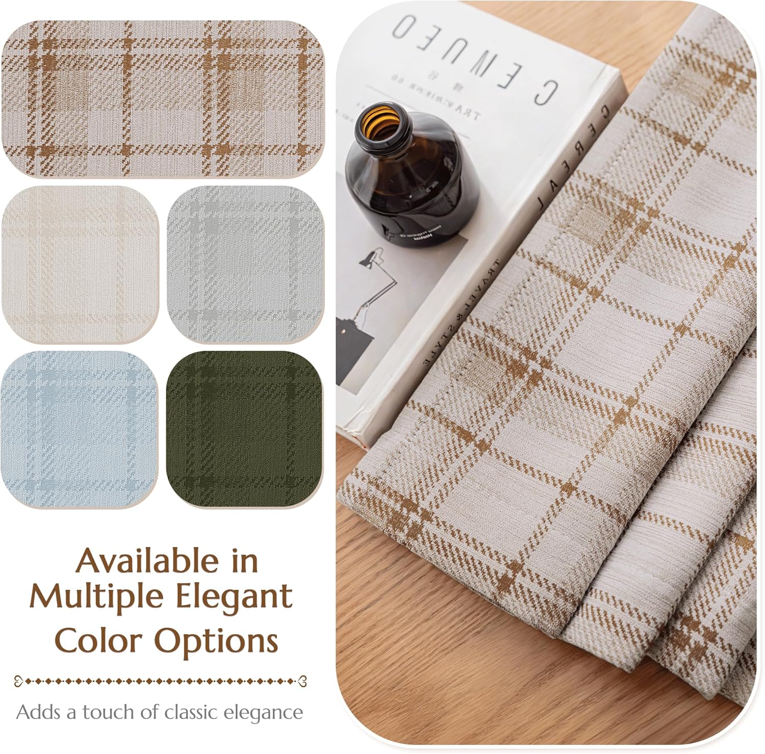 Brown Plaid Jacquard Blackout Curtains 96 Inches Long 2 Panels for Bedroom Living Room Buffalo Check Gingham Room Darkening Thermal Insulated Soundproof Grommet Window Drapes, 52x96 2 Set