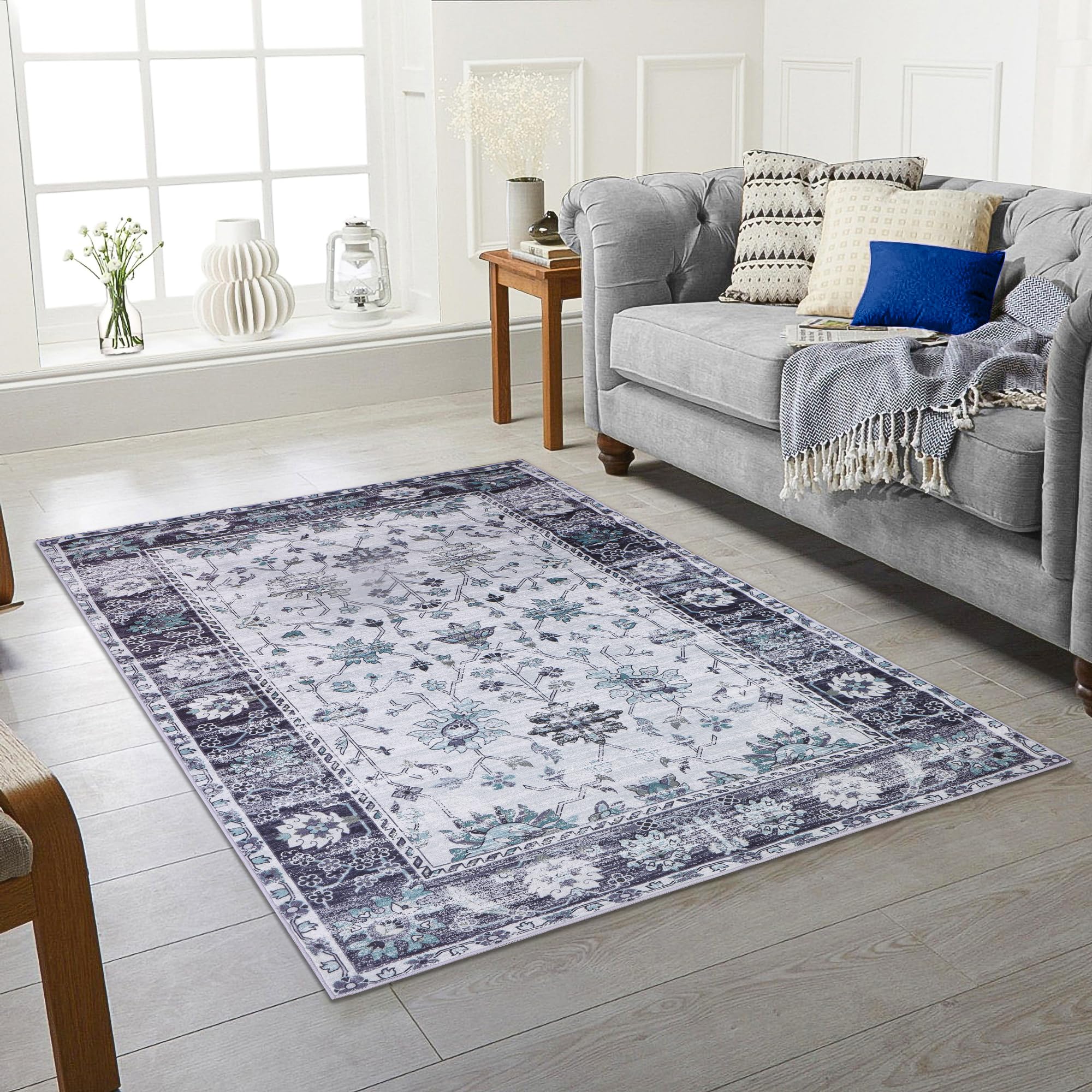 Area Rugs for Bedroom Living Room Multi coloured Washable Rugs for Entryway Kitchen Mat Non Slip Bedside Vintage Rug, Soft Oriental Rug Accent Floor Carpet for Home Decor (FINCIA, 160 X 230 CM)