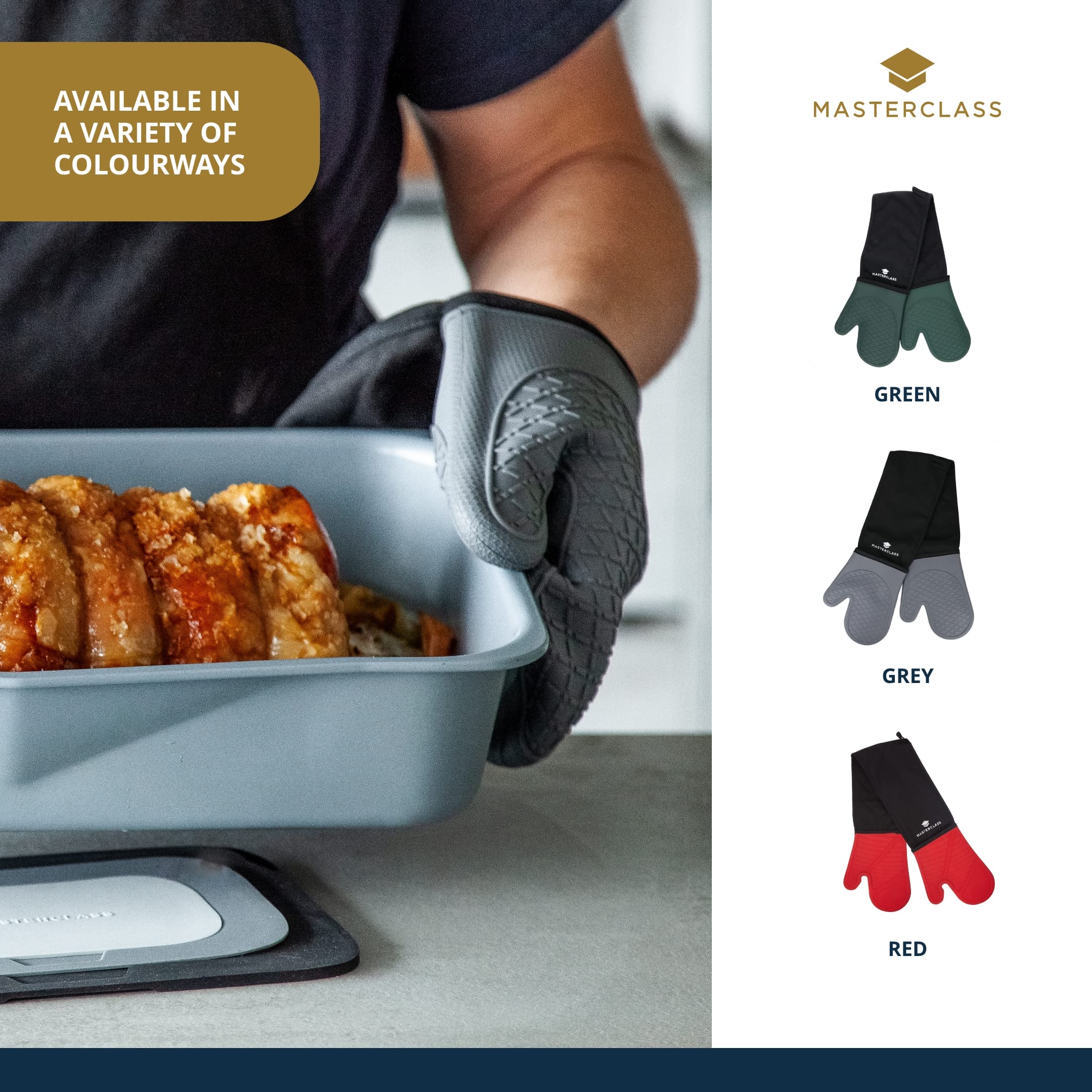MasterClass Silikon-Ofenhandschuhe, hitzebeständige Handschuhe mit Baumwollpolsterung, doppelseitige rutschfeste Handschuhe zum Kochen und Backen, BPA-frei, schwarz/jagdgrün Küche, Haushalt & Wohnen