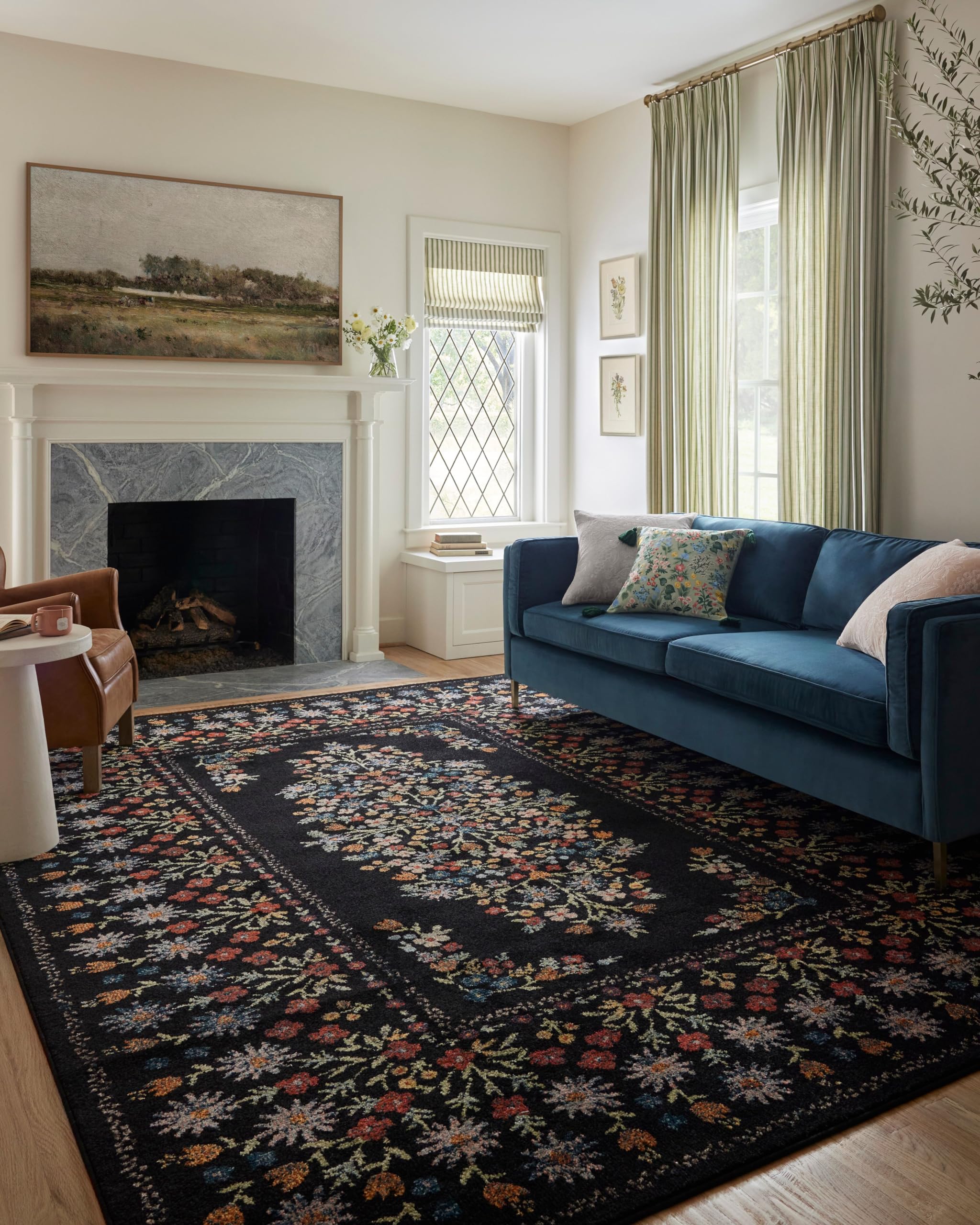 Loloi Rifle Paper Co. Laurel Collection Eleanor LAU-02 Black 2'-8" x 8' Runner Rug