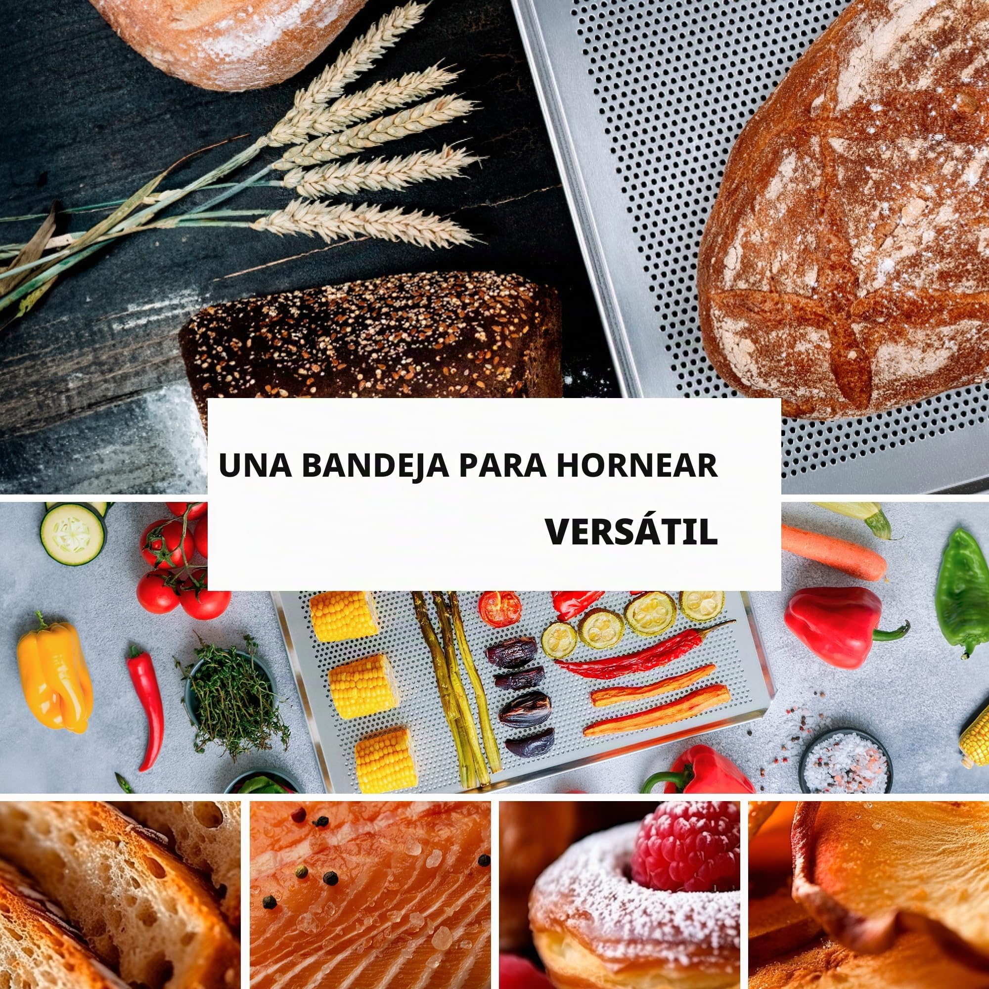 LEHRMANN Bandeja perforada (3 piezas) 60 x 40 cm placa para la panadería bandeja para horno Compatible con/reemplazo para MIWE WIESHEU