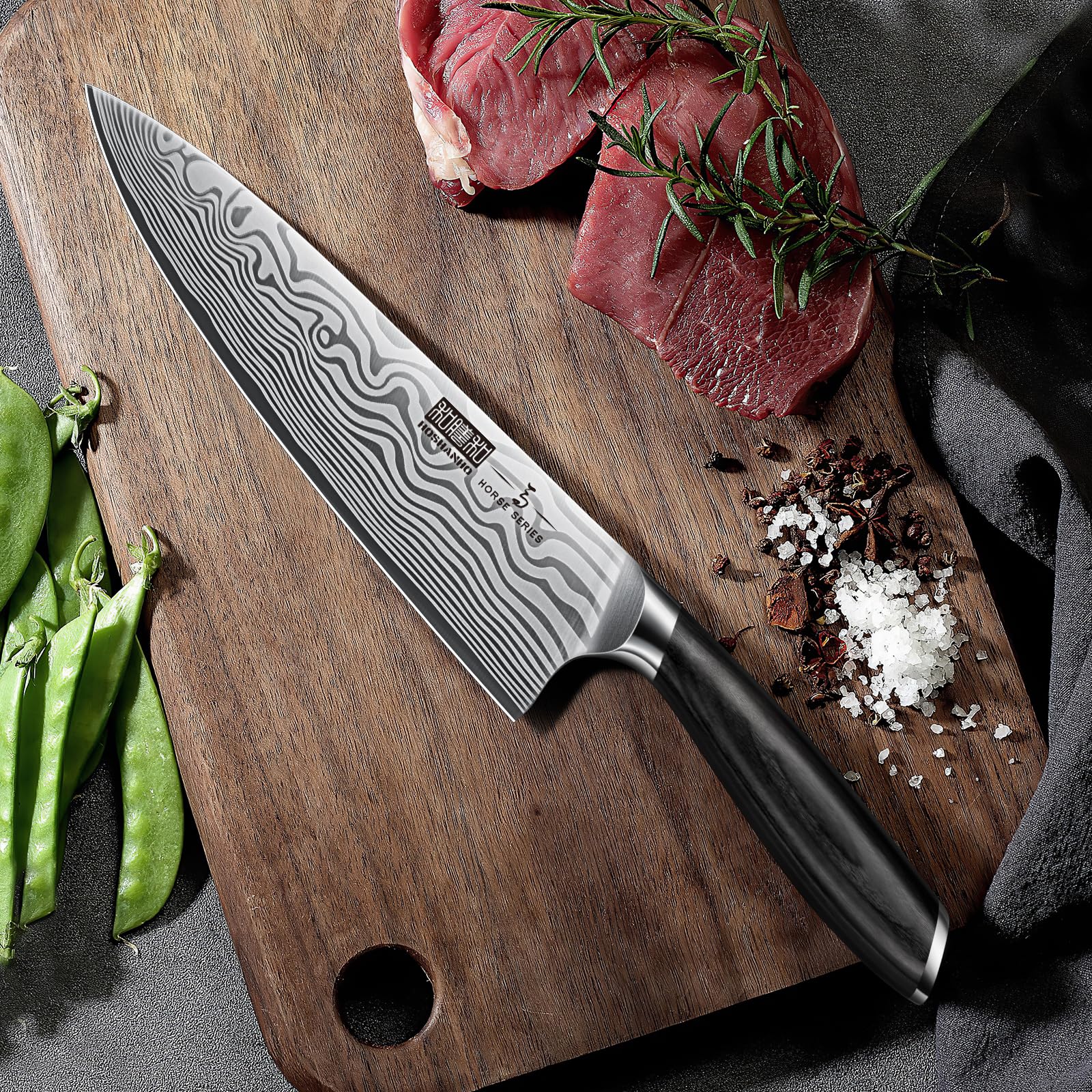 HOSHANHO Coltello da Chef 20 cm Acciaio a Polvere Giapponese Impugnatura Ergonomica Pakkawood