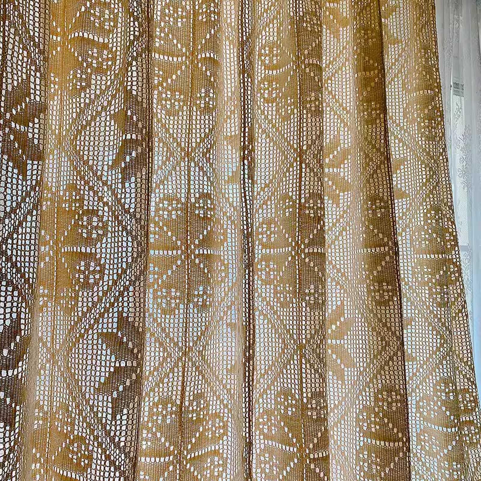 Rideau Transparent en Dentelle Bohème, Rideaux de Fenêtre en Coton Et Lin avec Passe-Tringle, Rideau à Motif Géométrique Rustique Beige avec Pompon pour Salon, Chambre à Coucher, 1 Panneau