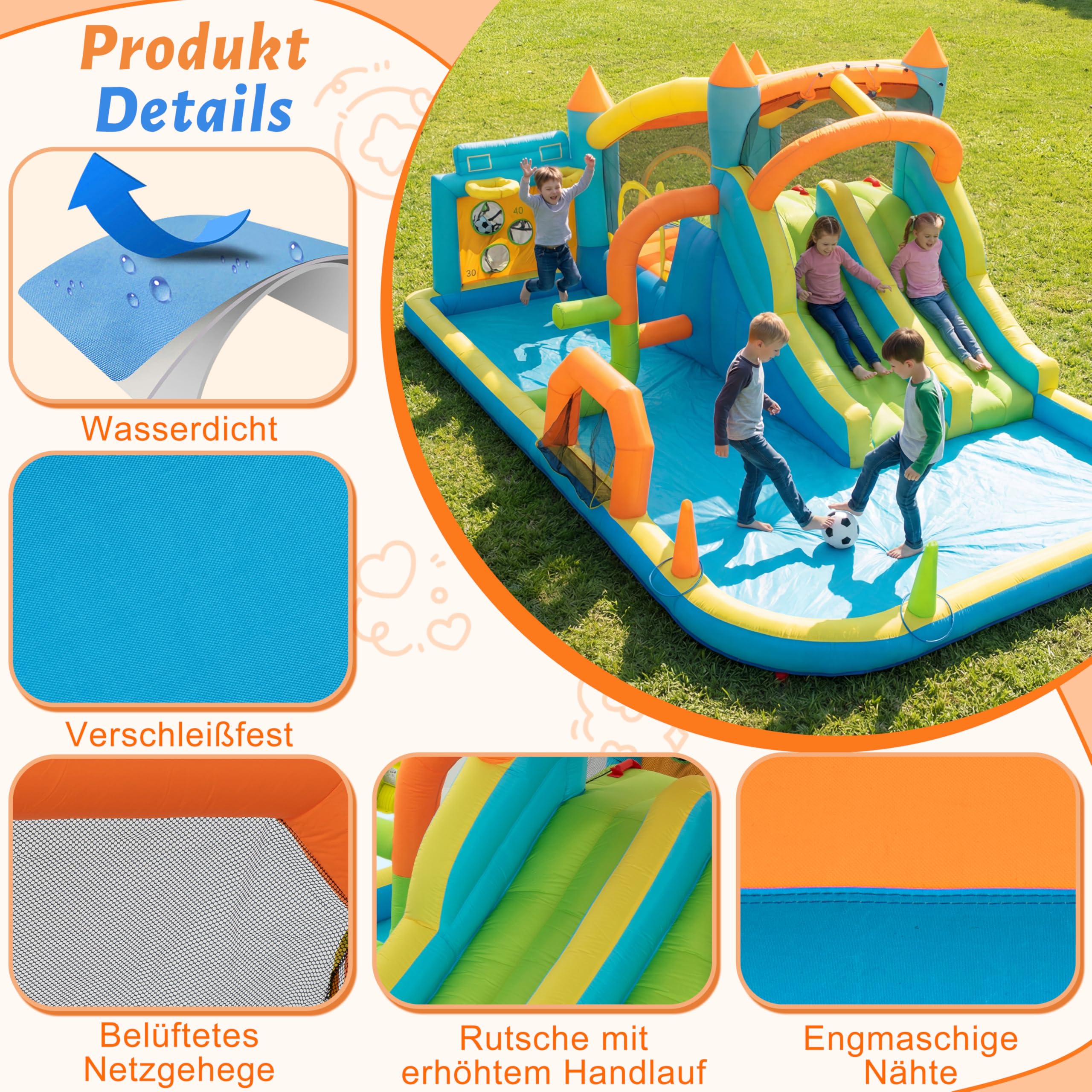 UEV Aufblasbarer 9-in-1 Hüpfburg XXL mit Gebläse,EN 71-1/2/3,515x320x216cm | Trocken-/Wasserdoppelrutsche, geeignet für Kinder von 3 bis 10 Jahren, Children's Bouncy Castle for Indoor or Outdoor use