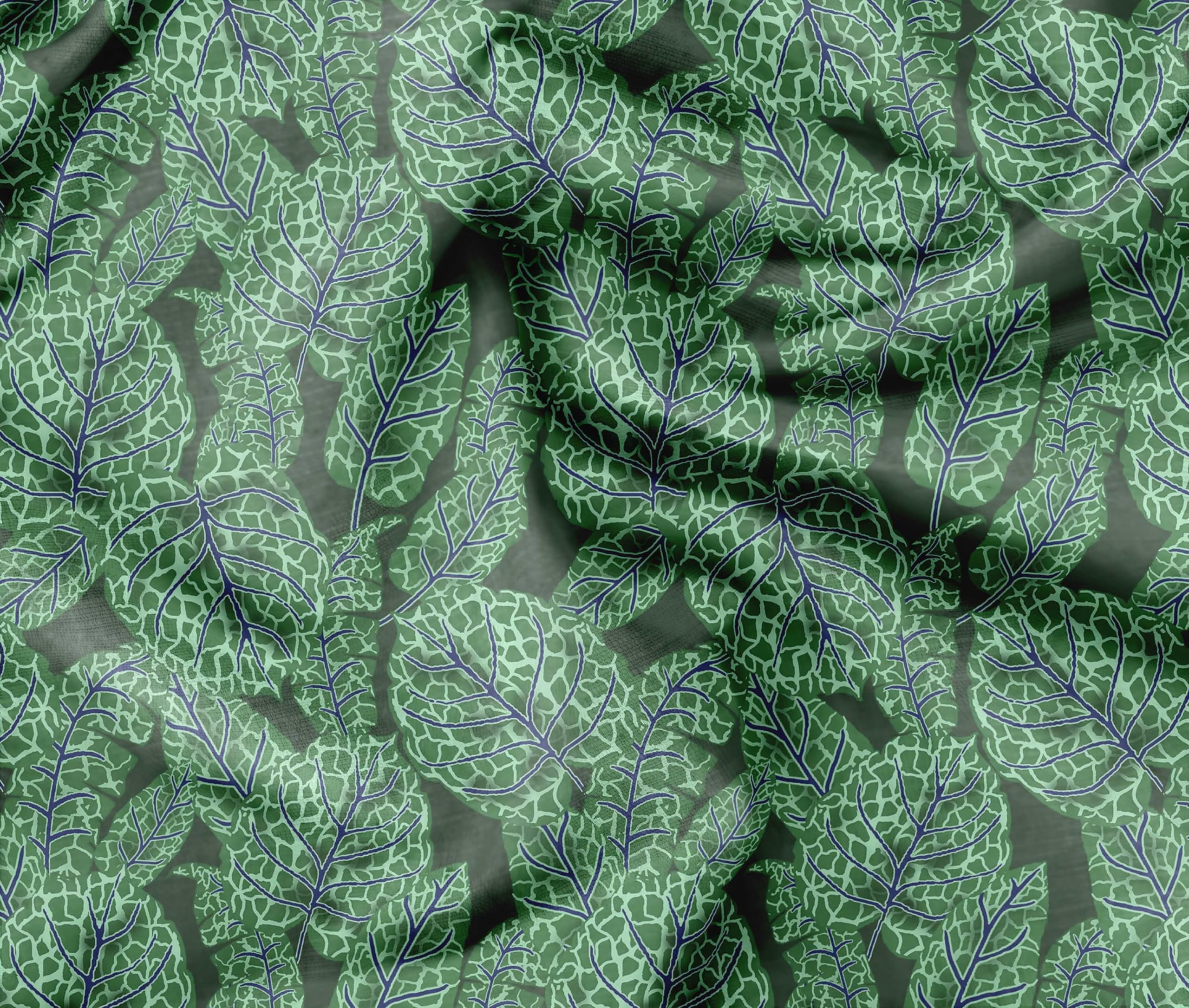 Soimoi Unstitched Crepe Fabric, 1 Meter - 42" Wide, Green - Leaves Print, Soft and Light Weight Fabric Material for Suits, Garments, Dresses and Accessories