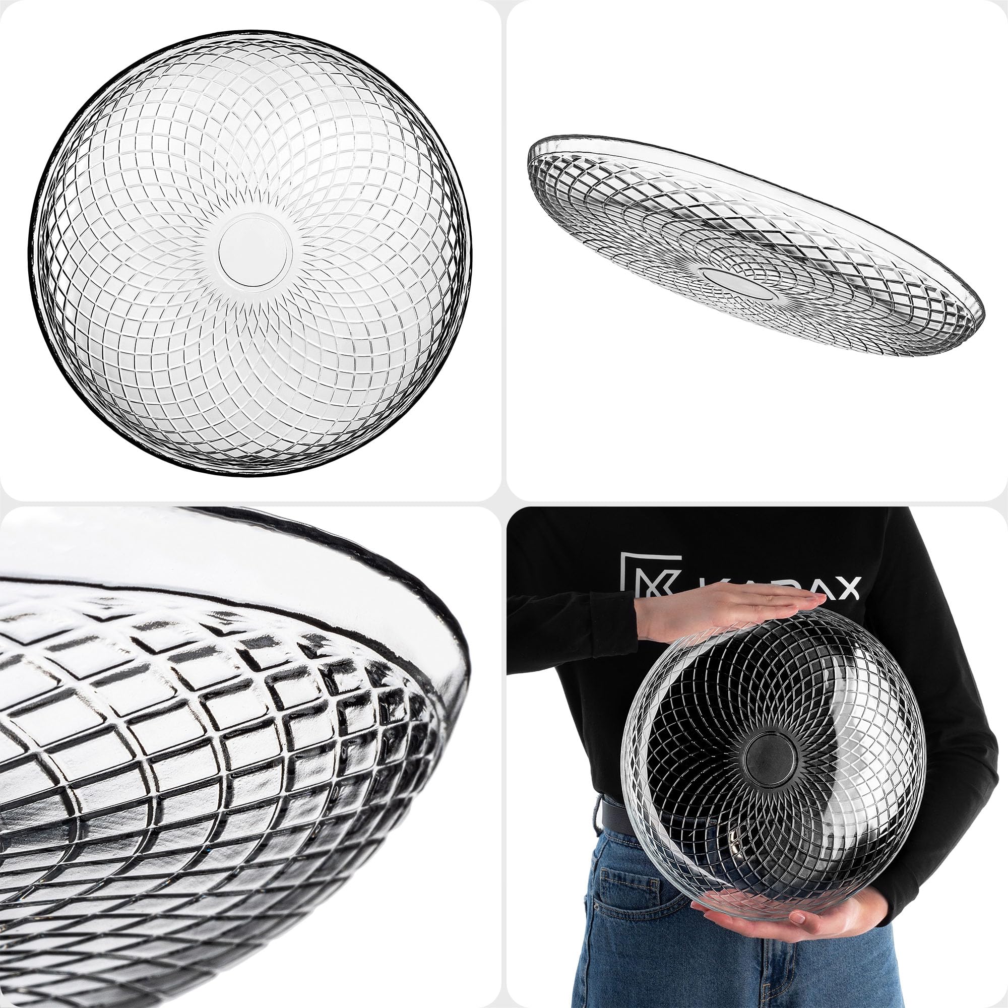 KADAX Lot de 6 assiettes rondes en verre transparent de 30 cm, grandes assiettes de service en verre, idéales comme assiettes à dessert, assiettes plates ou assiettes de présentation