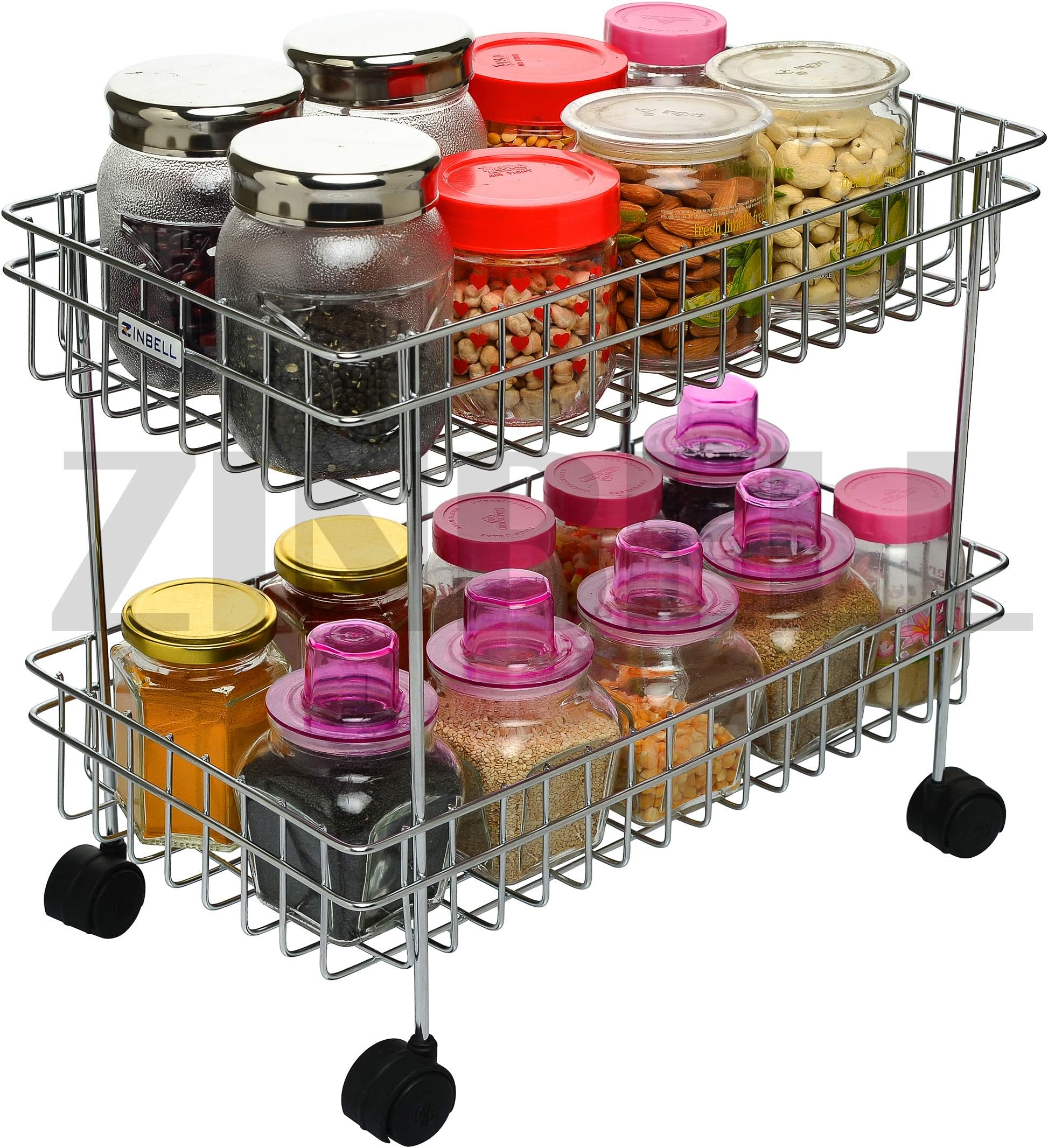 - Stainless Steel 2-Tier Kitchen Storage Trolley with Wheels, Multipurpose Storage Organiser, Storage Cart Basket for Storage Fruits, Vegetables, Onions and Potatoes